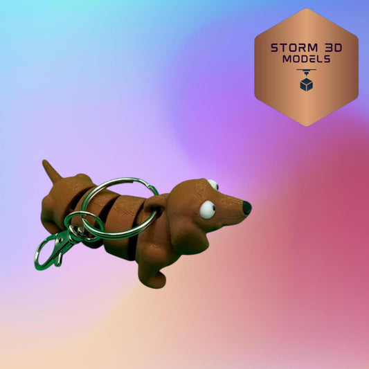 3D Printed Flexi Dachshund Keychain – Cute Wiggly Dog Fidget Toy