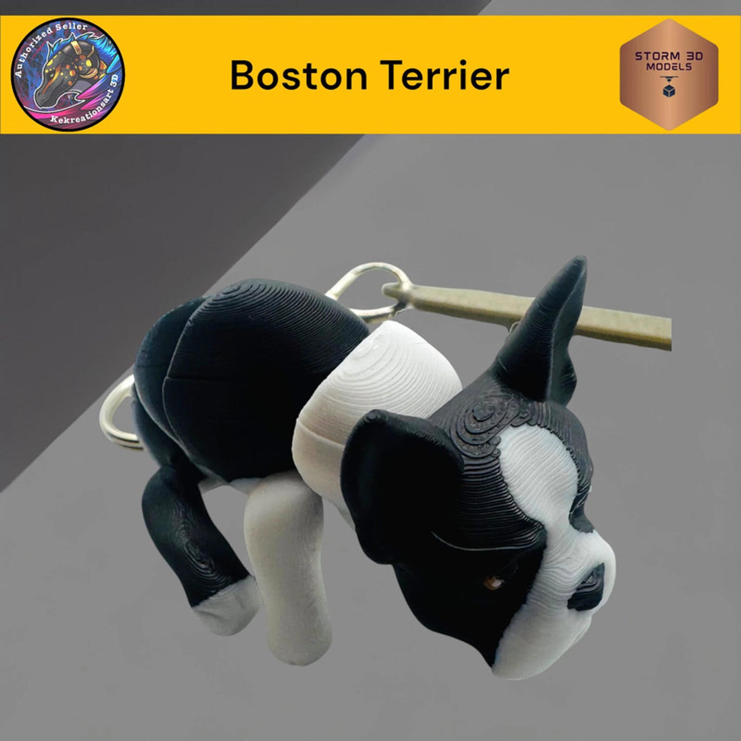 Baby Boston Terrier Flexi Dog Keychain β 3D Printed Articulated Puppy Keyring