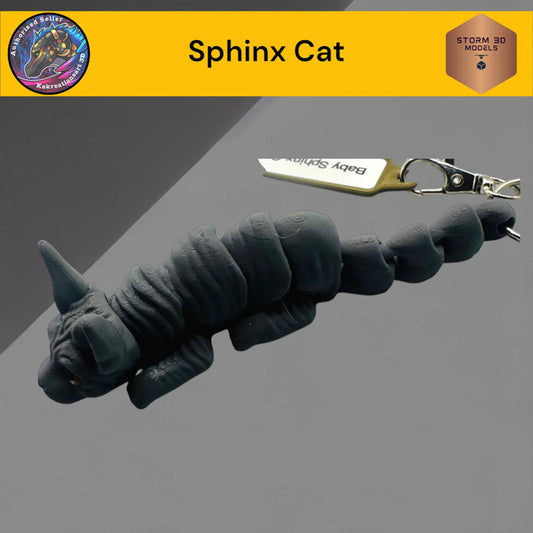 Baby Sphinx Cat Flexi Cat Keychain – 3D Printed Articulated Cat Keyring