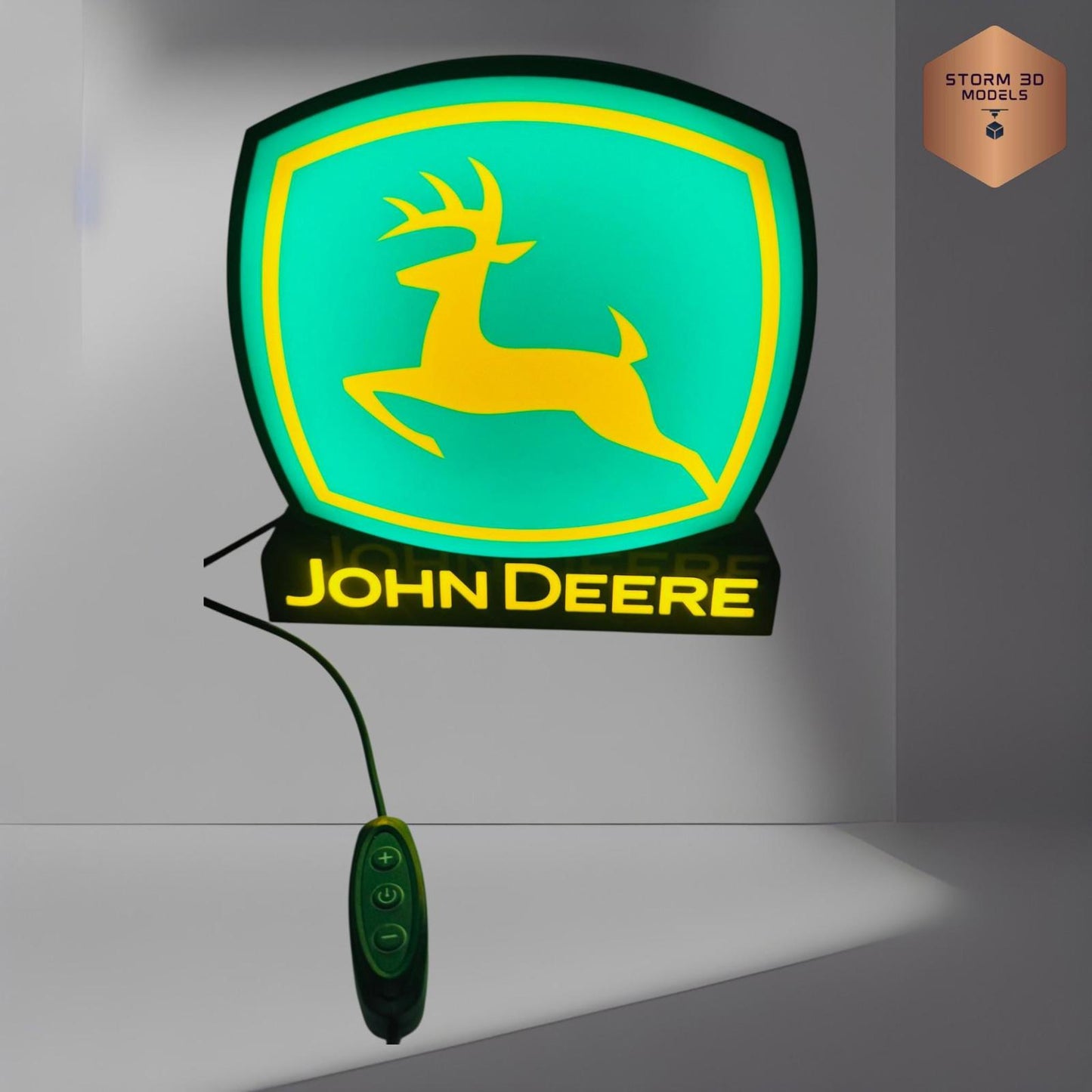 John Deere LED Lightbox – 3D Printed Tractor Logo Lamp, Farmhouse, standing type