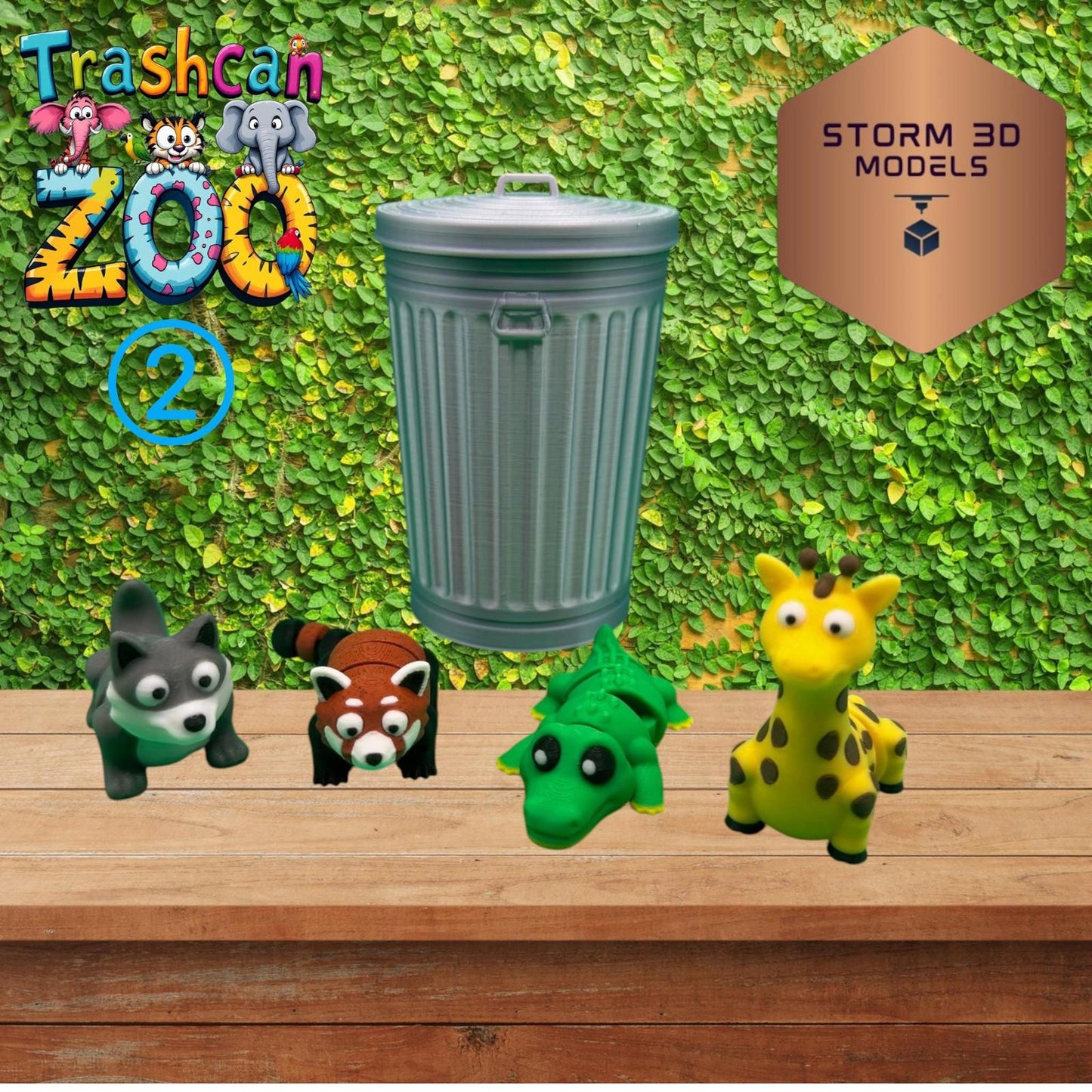 Trashcan Zoo 2 - 3D Printed Trashcan Animals – 4-Pack of Flexi Pets in Mini Bin