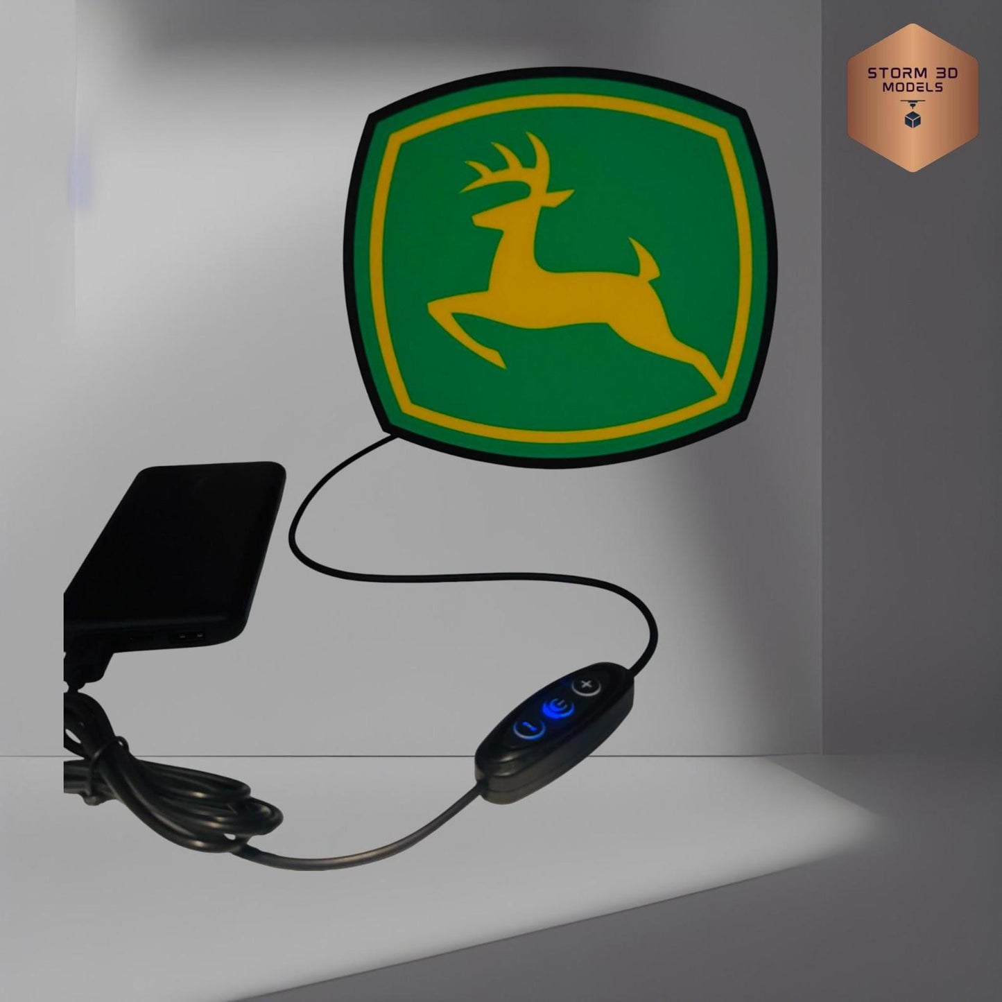 John Deere LED Lightbox – 3D Printed Tractor Logo Lamp, hanging version