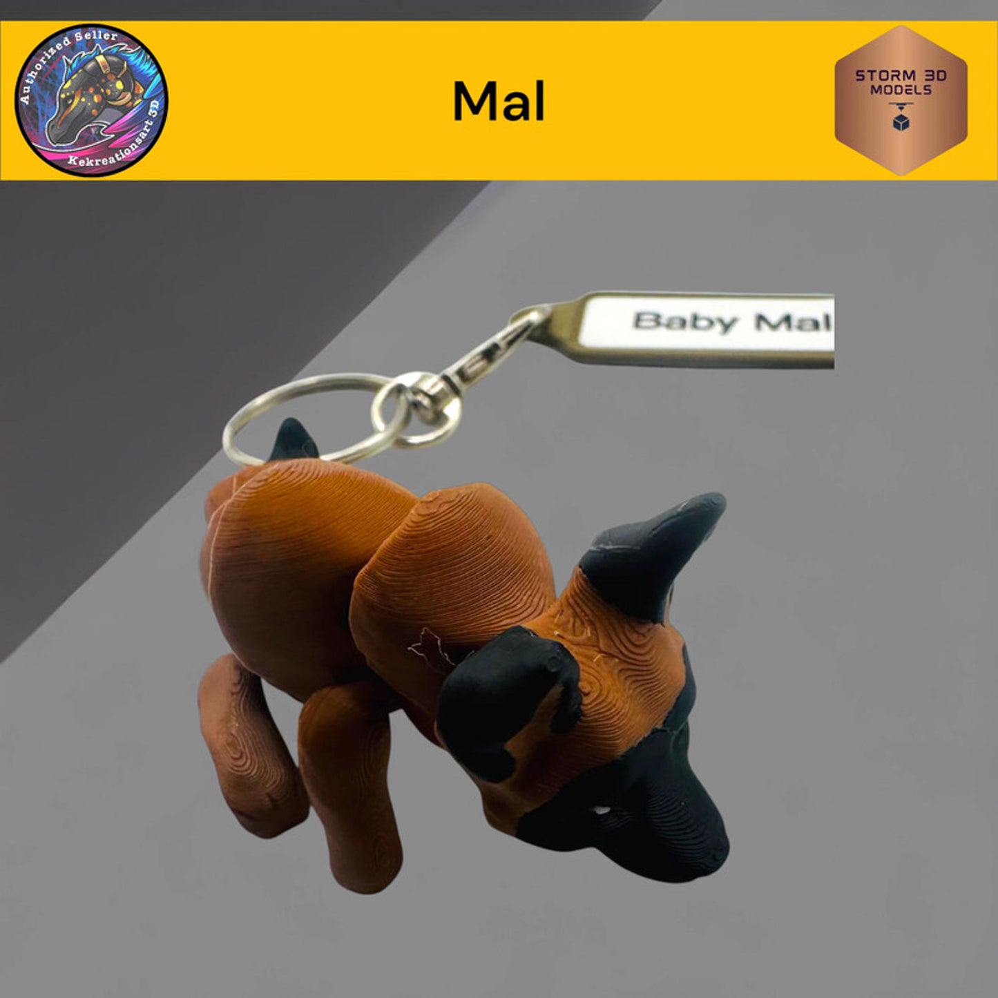 Baby Mal Flexi Dog Keychain β 3D Printed Articulated Puppy Keyring