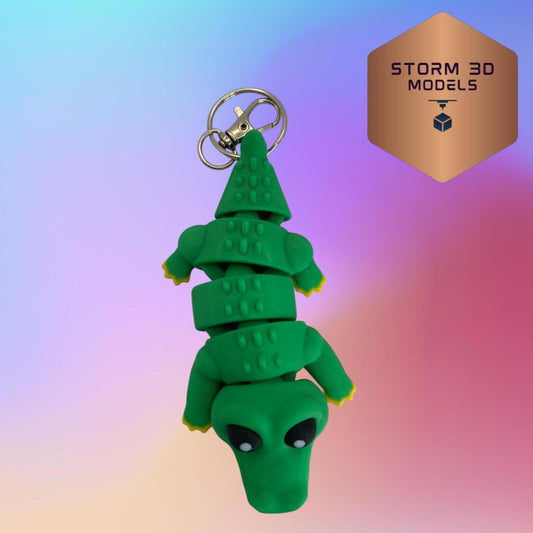 3D Printed Flexi Crocodile Keychain – Cute Poseable Crocodile, Fidget Toy