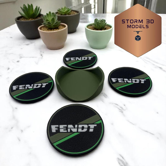 Fendt Coaster Set Round – 3D Printed Farm-Themed Drink Coasters, Tractor Gift