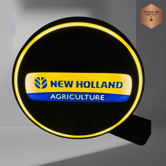 New Holland Inspired LED Lightbox – 3D Printed Tractor Logo Lamp, Farmhouse Décor, Gift for Farmers & Tractor Fans, hanging type