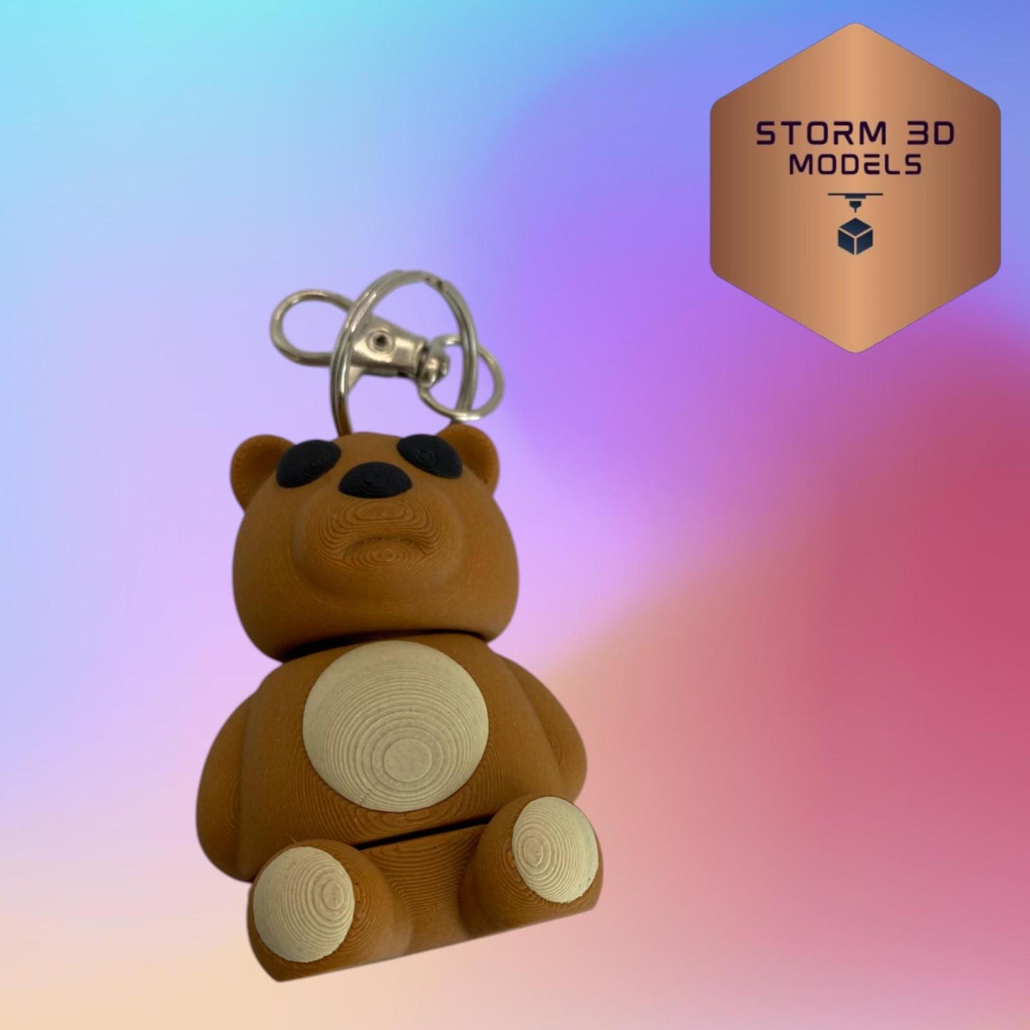 3D Printed Flexi Sitting Bear Keychain,Cute Bear, Fidget Toy, Animal Lover Gift