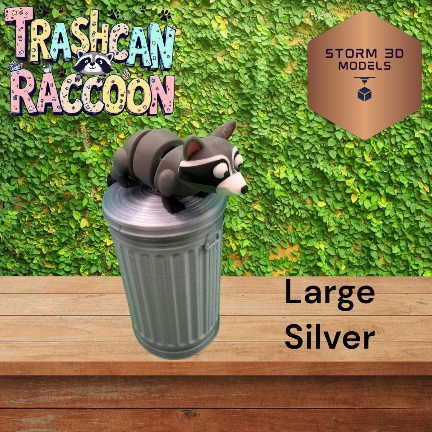 3D Printed Flexi Raccoon in Trash Can – Articulated Dumpster Diver Toy, Funny Desk Buddy, Trash Panda Gift, Cute Animal Fidget, 3 Sizes