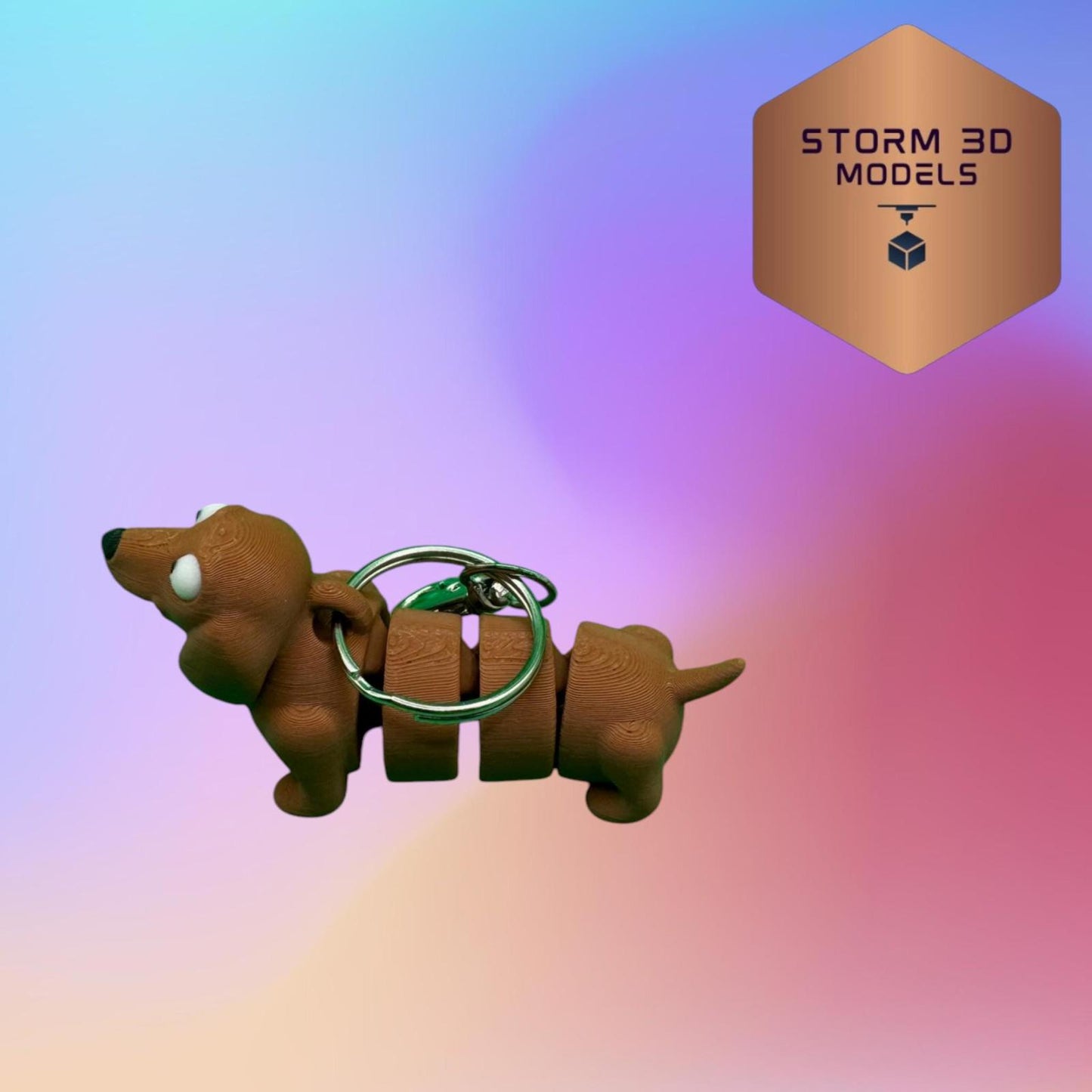 3D Printed Flexi Dachshund Keychain – Cute Wiggly Dog Fidget Toy