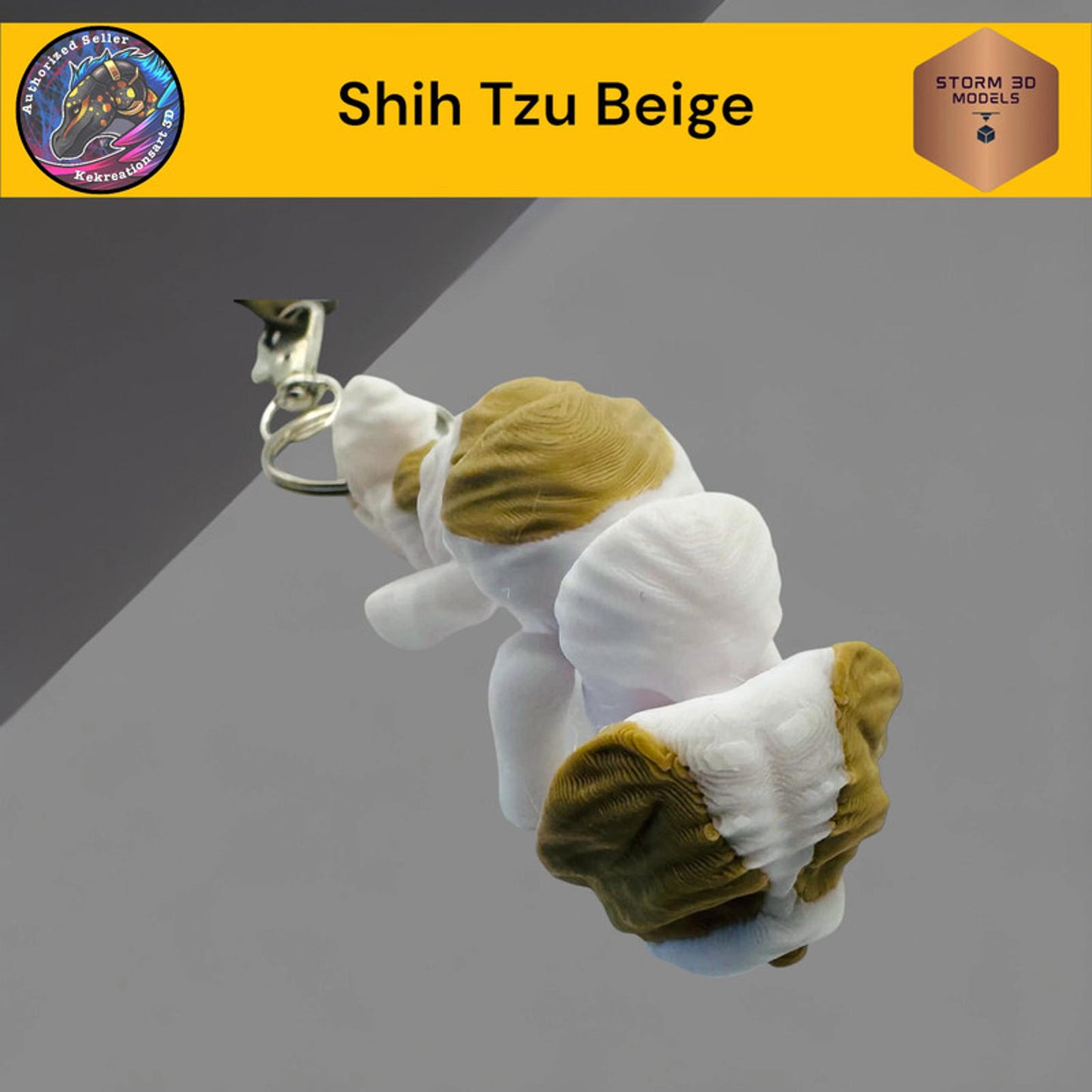 3D model of a Shih Tzu dog on a gray background with 'Shih Tzu Beige' text and 'Storm 3D Models' logo.
