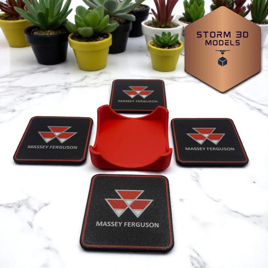 Massey Ferguson Coaster Set Square – 3D Printed Farm-Themed Drink Coasters