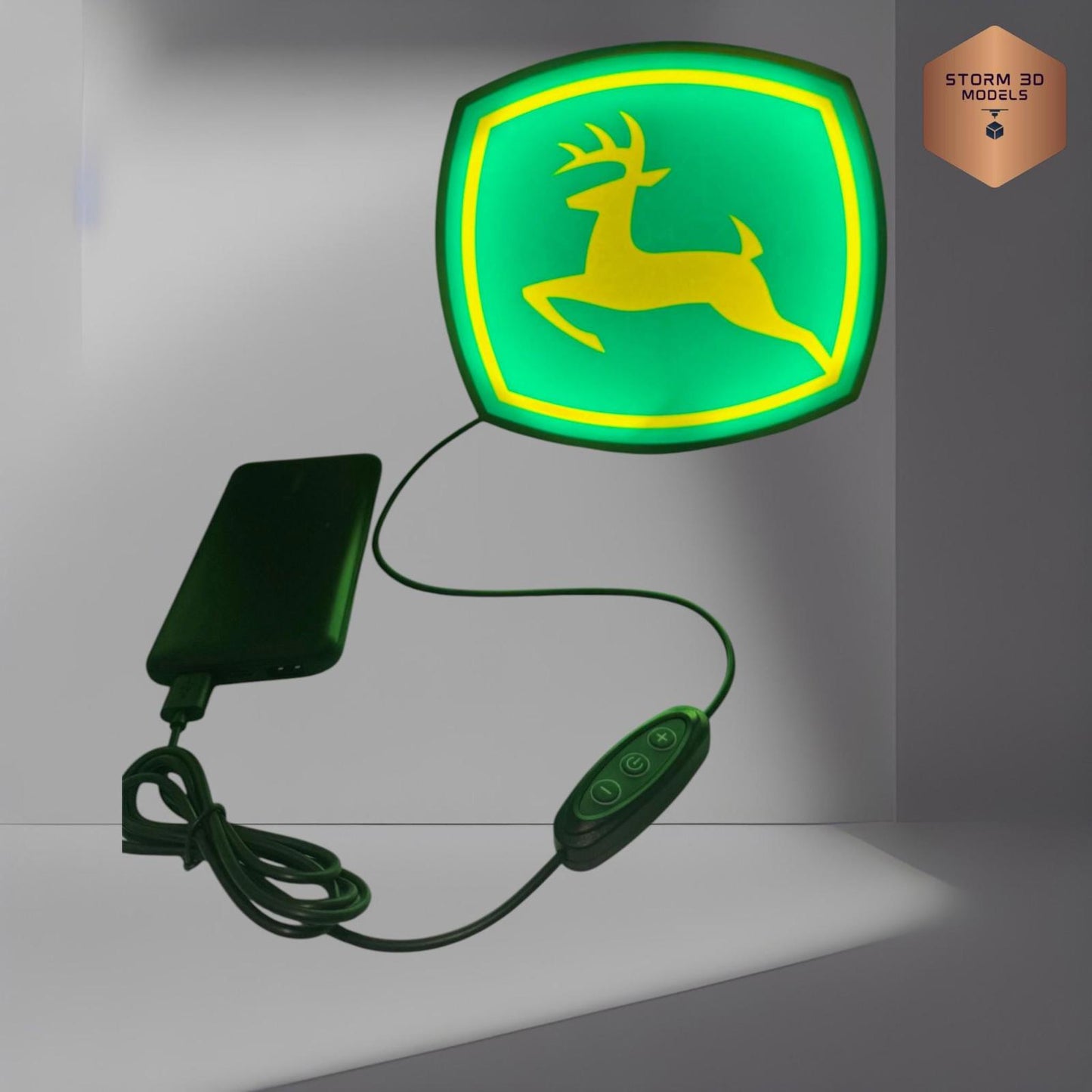 John Deere LED Lightbox – 3D Printed Tractor Logo Lamp, hanging version