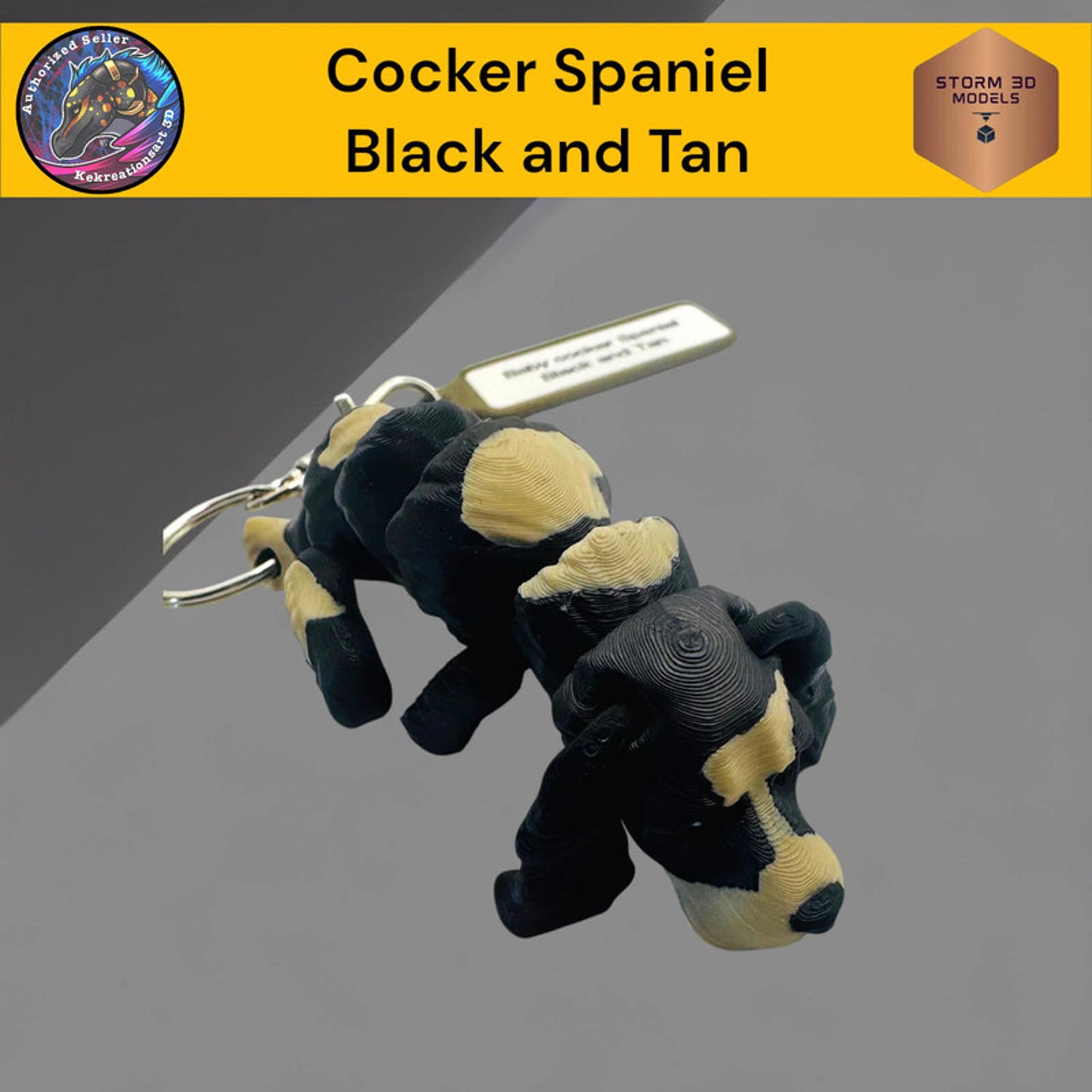 Pawfect Pets Baby Cocker Spaniel Black and Tan Keychain 3D Printed