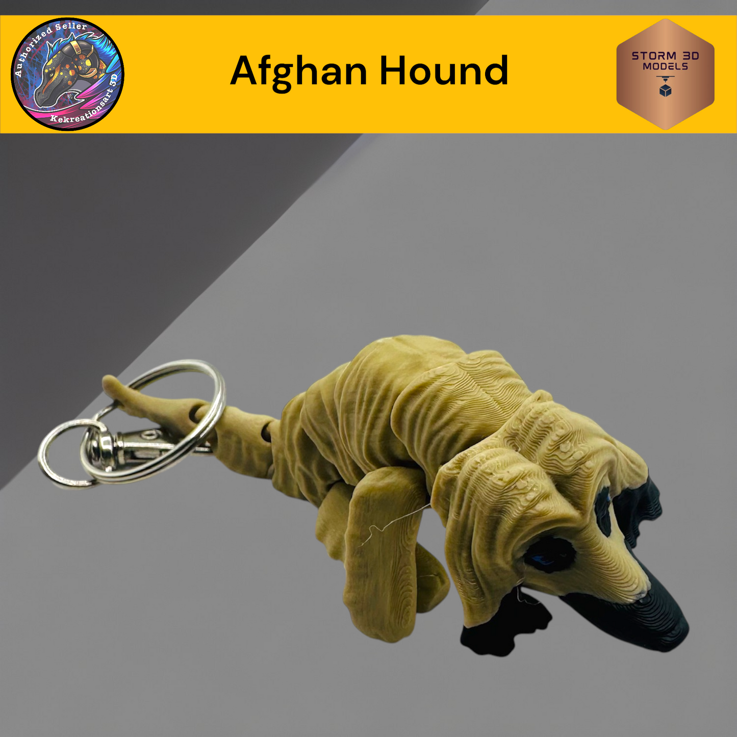 Baby Afghan Hound 3D Printed Flexi Keychain