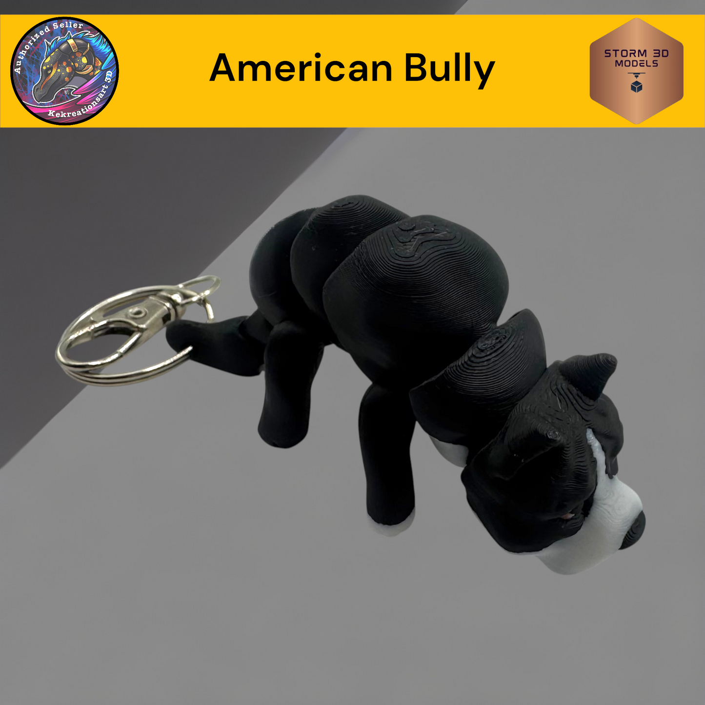 Baby American Bully 3D Printed Flexi Keychain