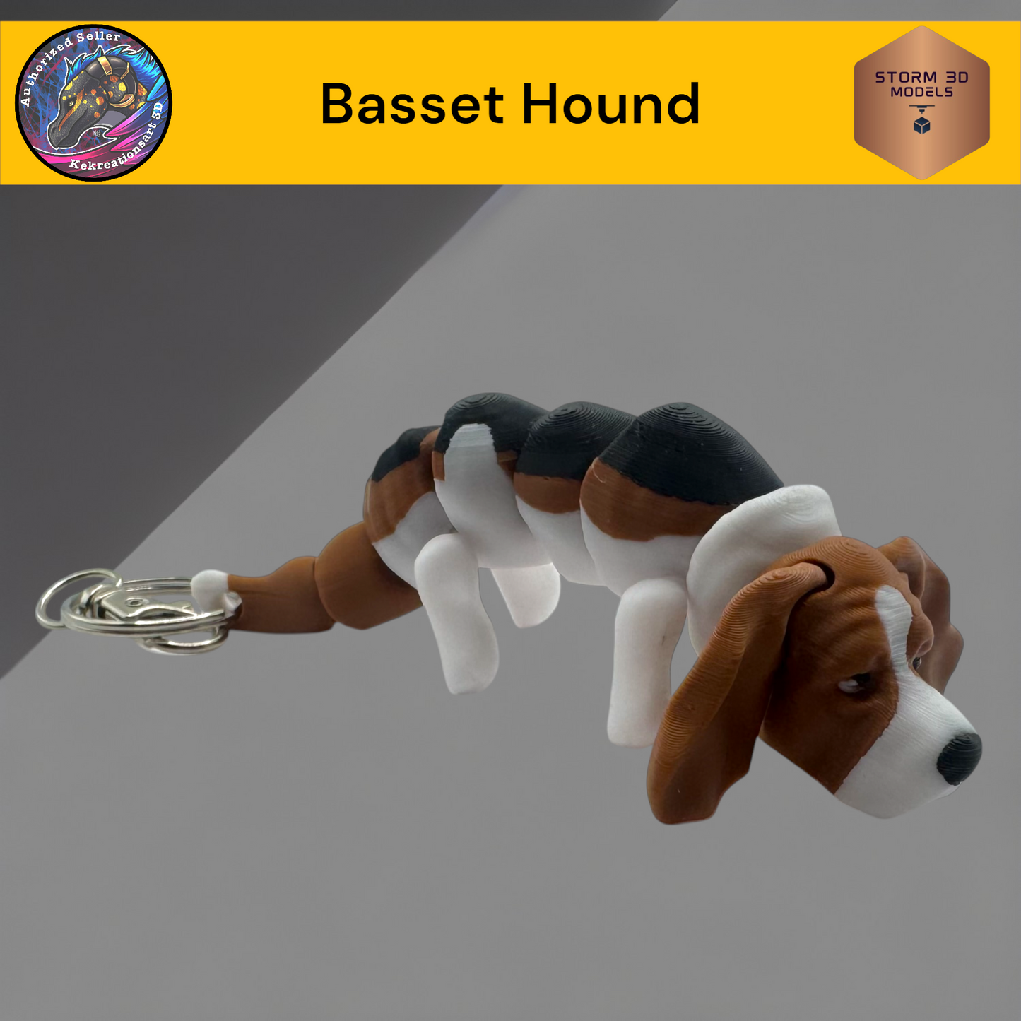 Baby Basset Hound 3D Printed Flexi Keychain