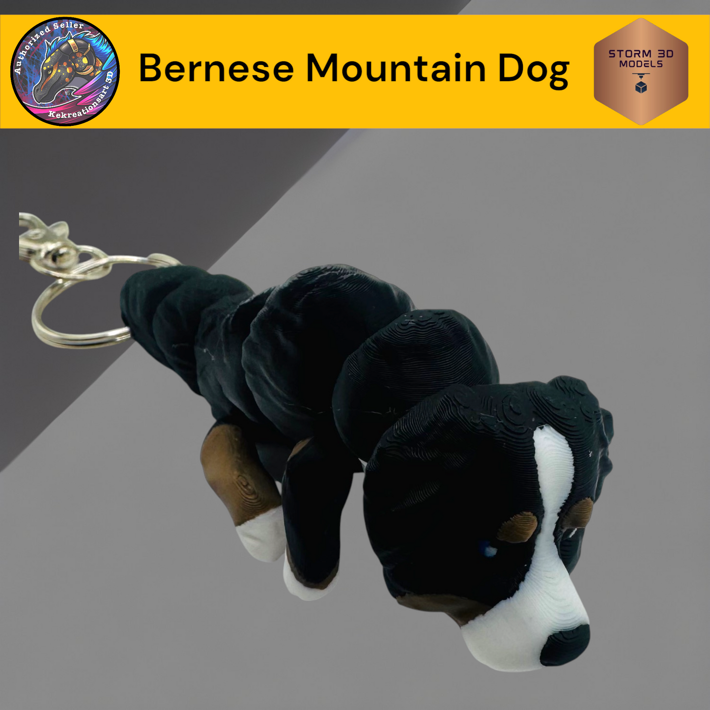 Baby Bernese Mountain Dog 3D printed Flexi Keychain