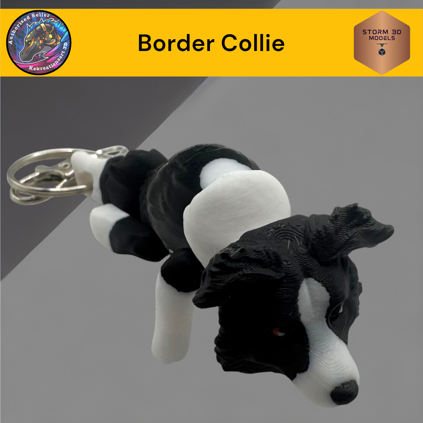 Baby Border Collie 3d Printed Flexi Keychain