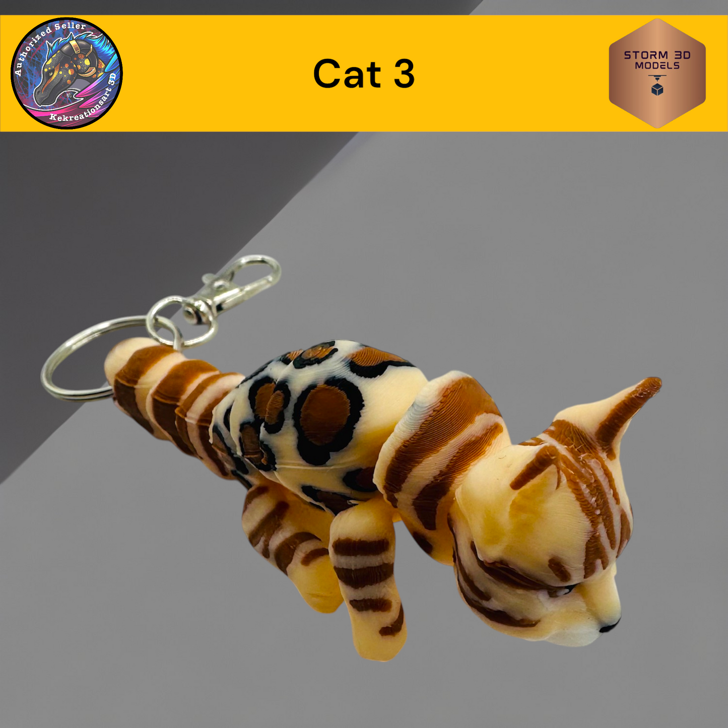 Baby Cat style 3 3d Printed Flexi Keychain