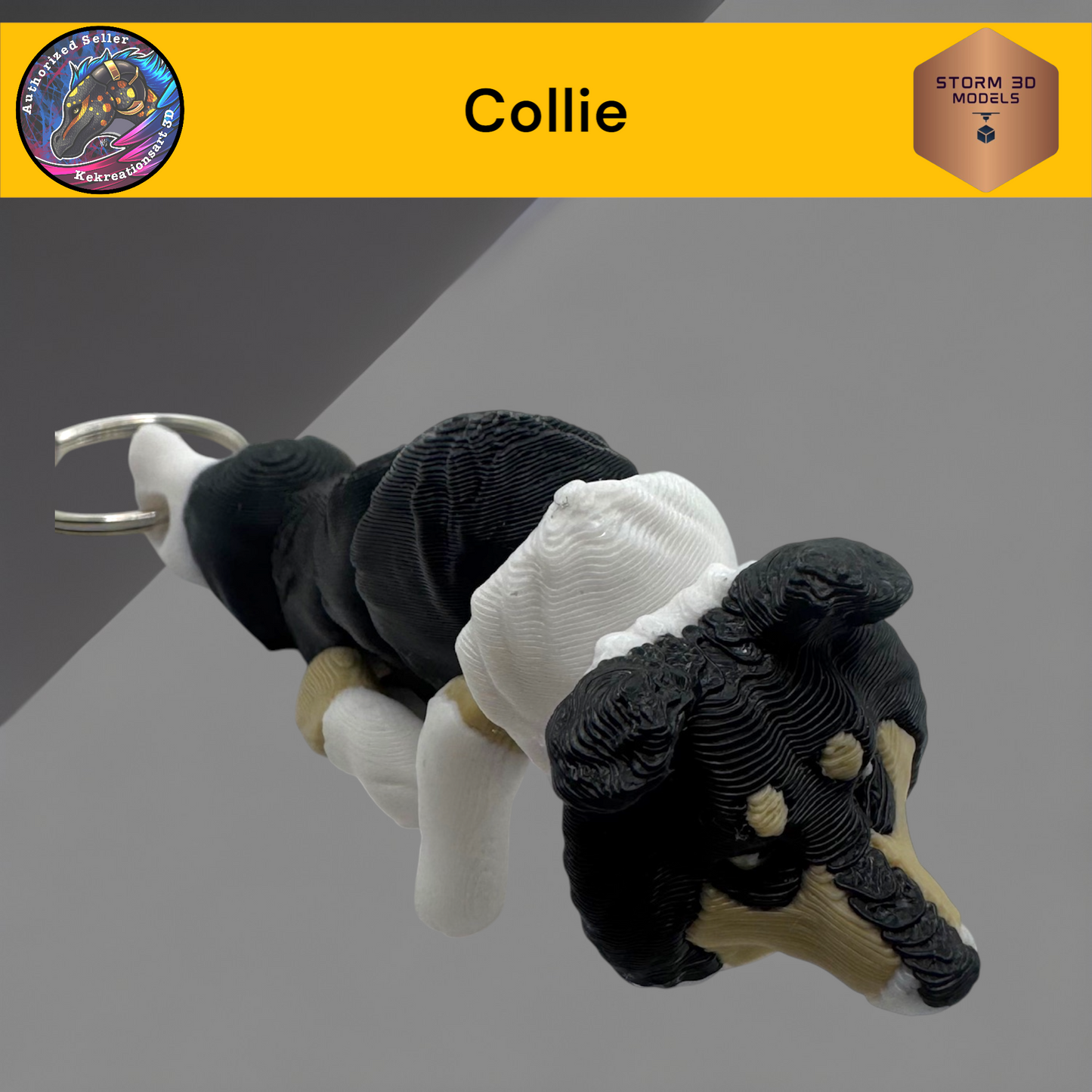 Baby Collie 3d Printed Flexi Keychain