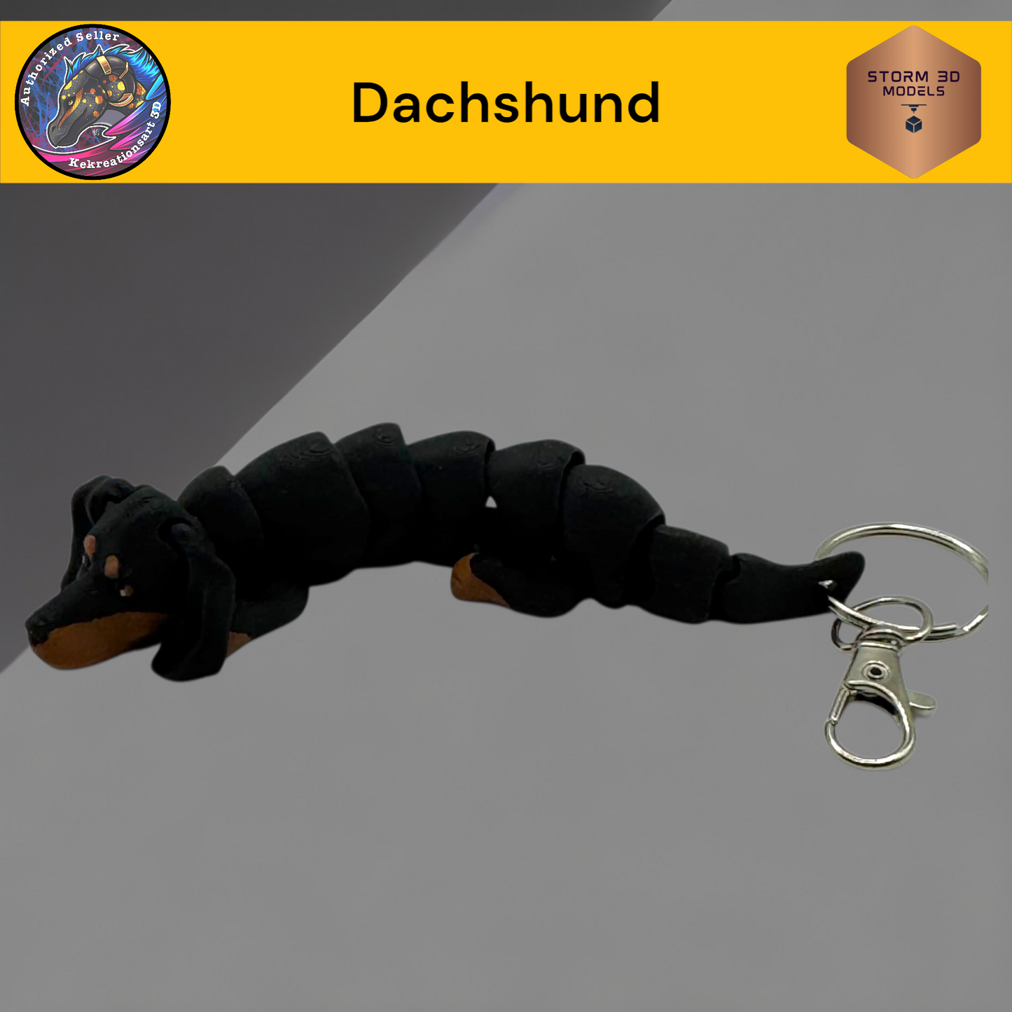 Baby Dachshund 3d Printed Flexi Keychain