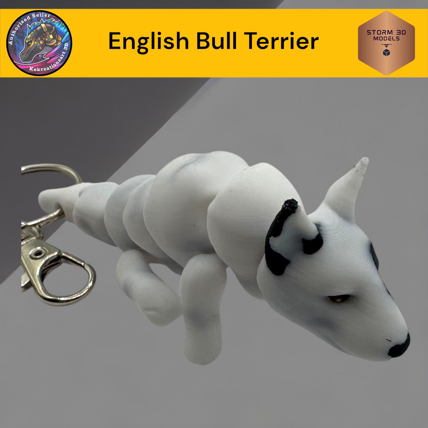 Baby English Bull Terrier 3d Printed Flexi Keychain