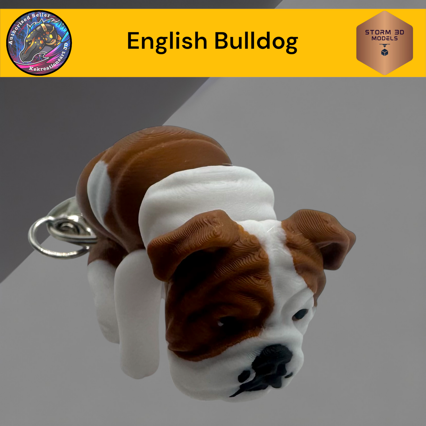 Baby English Bulldog 3d Printed Flexi Keychain