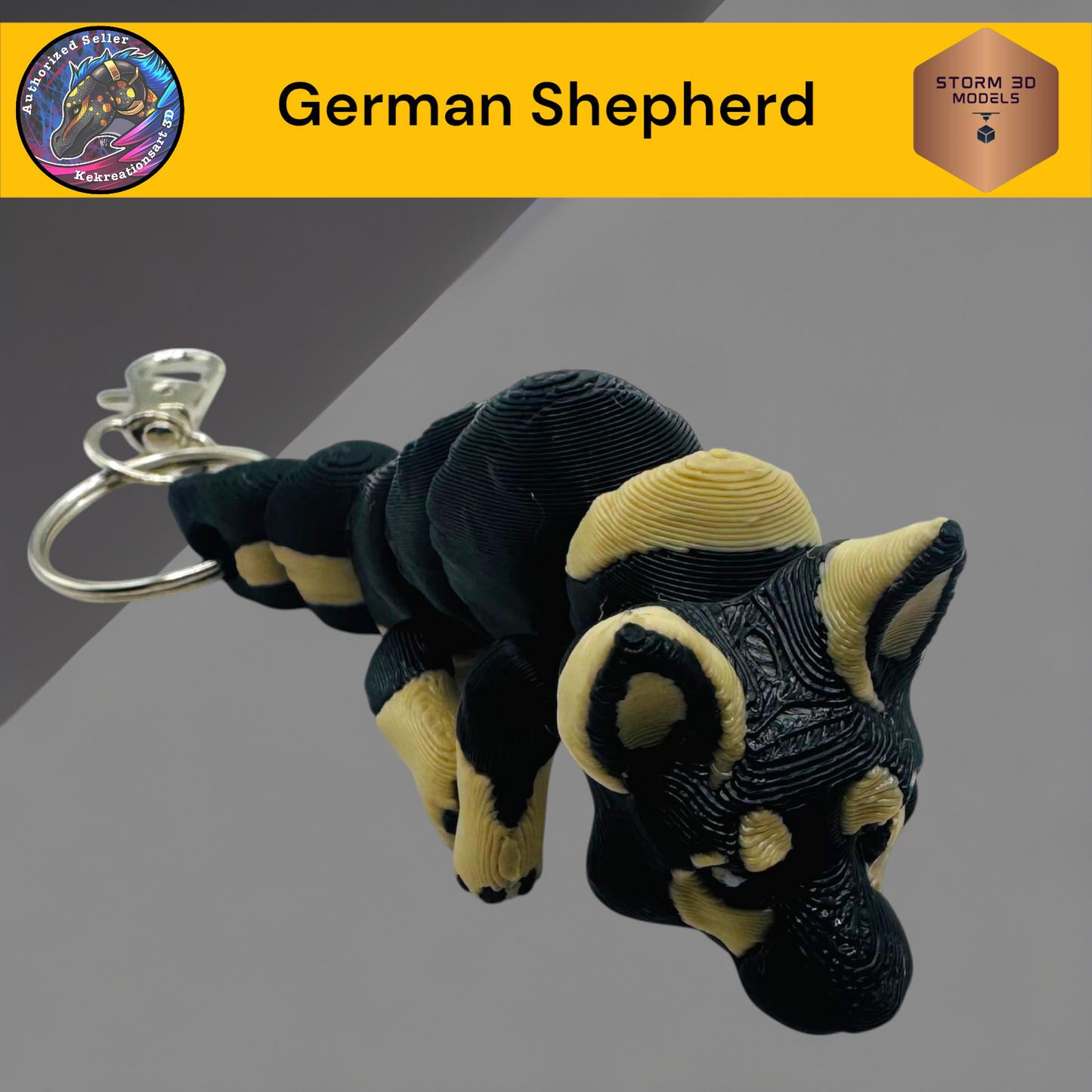 Baby German Shepherd 3d Printed Flexi Keychain