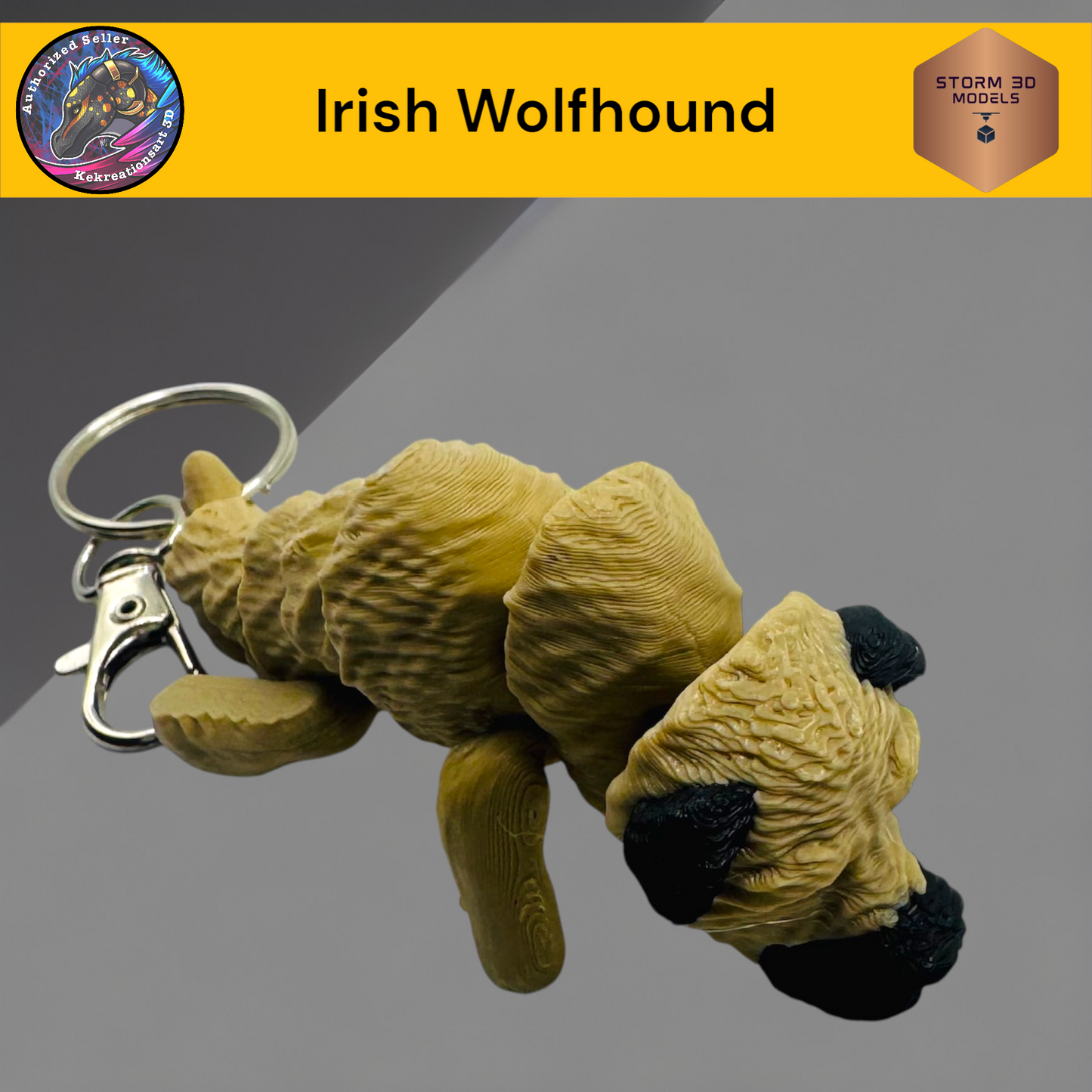 Baby Irish Wolfhound 3d Printed Flexi Keychain