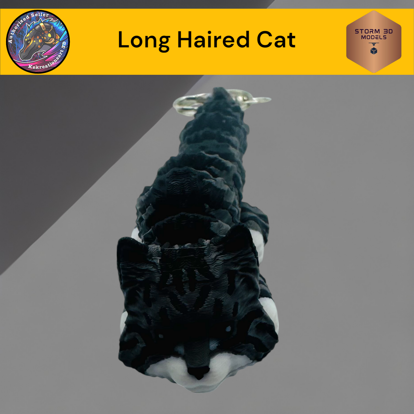 Baby Long Haired Cat 3d Printed Flexi Keychain