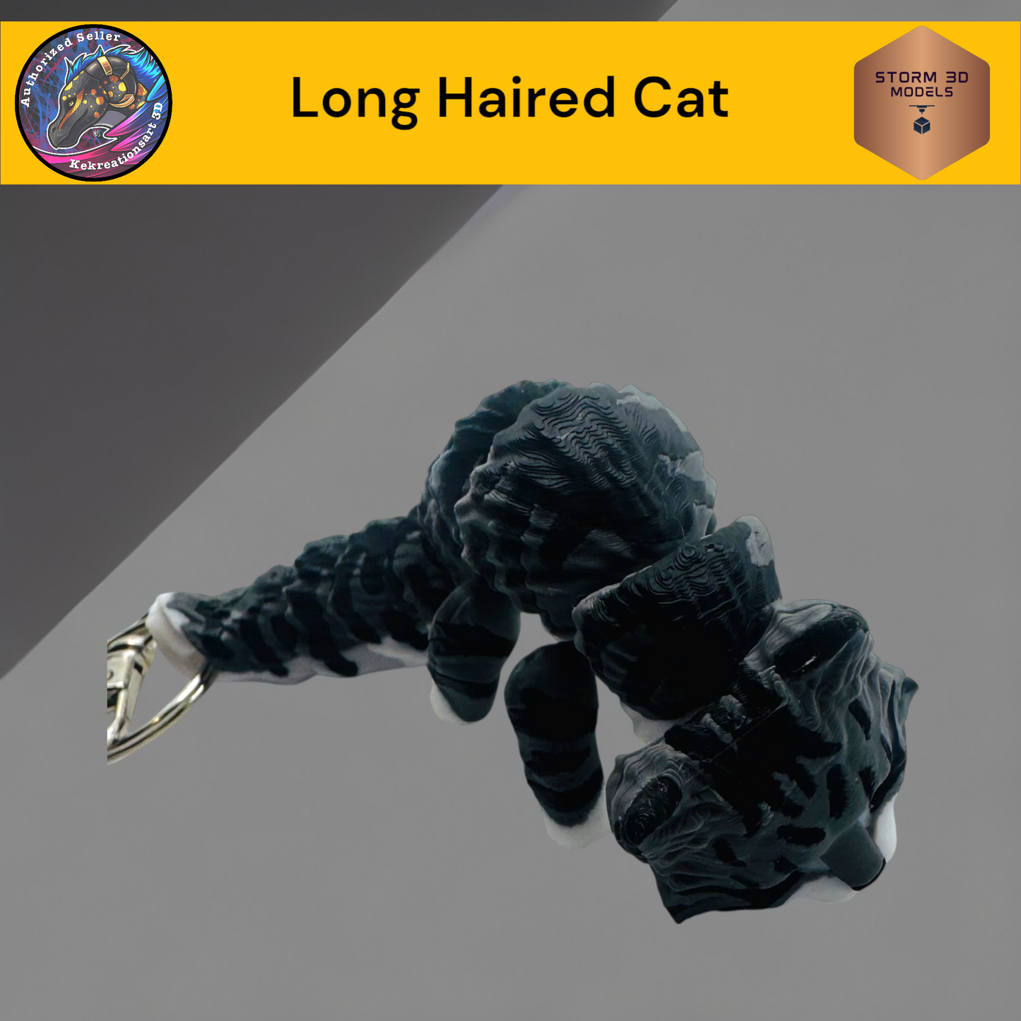 Baby Long Haired Cat 3d Printed Flexi Keychain