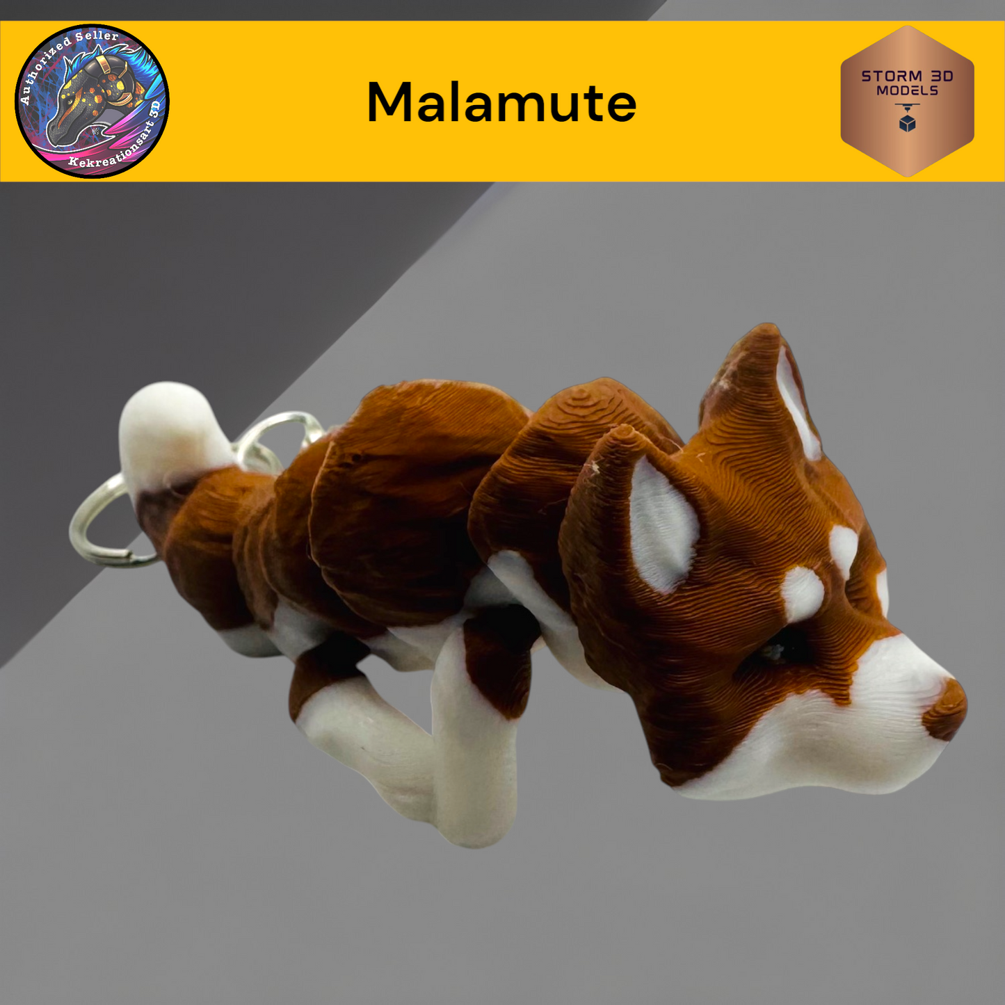 Baby Malamute 3d Printed Flexi Keychain