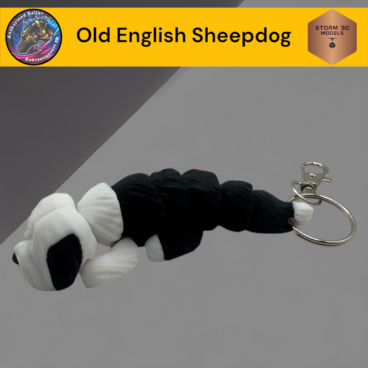 Baby Old English Sheepdog 3d Printed Flexi Keychain