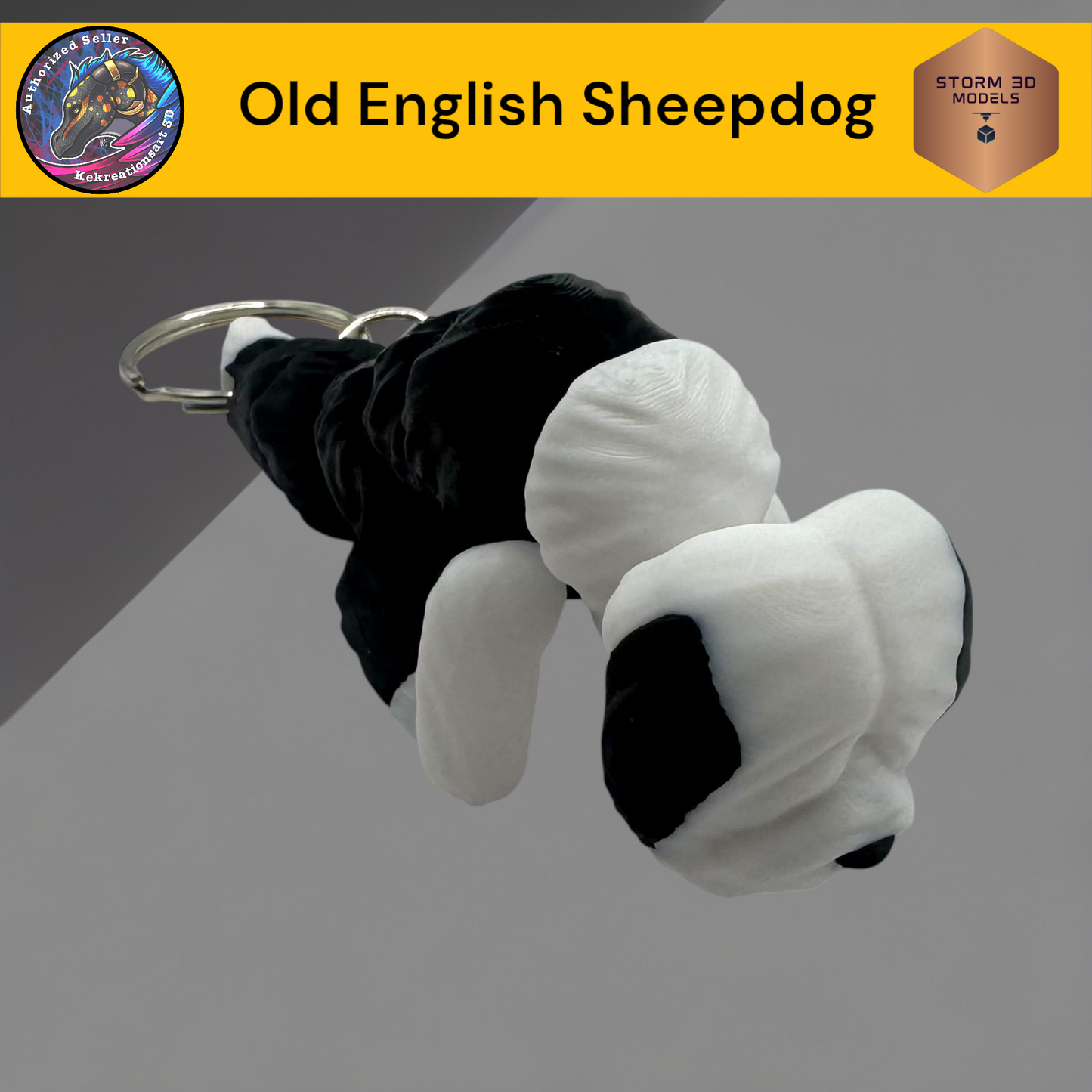 Baby Old English Sheepdog 3d Printed Flexi Keychain