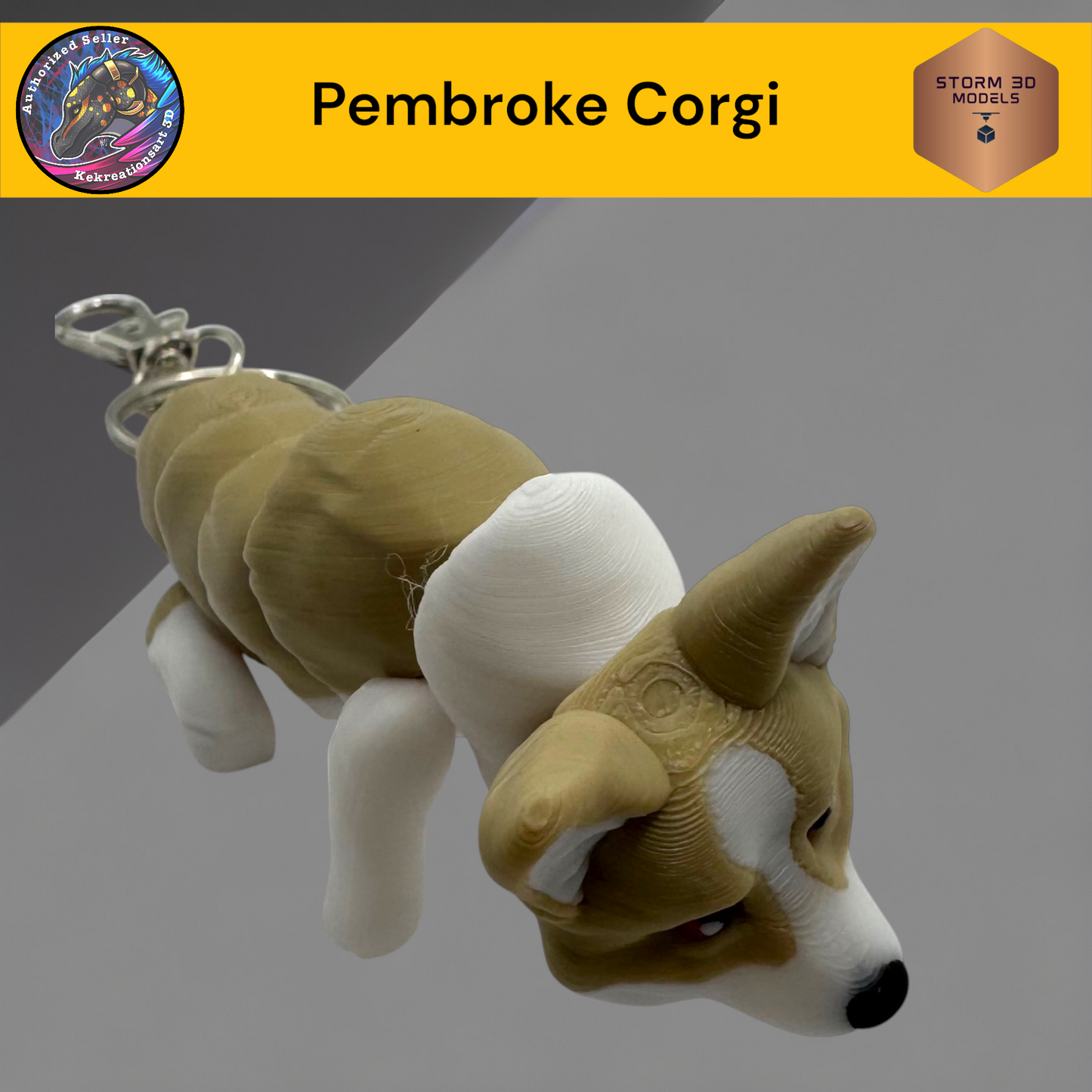 Baby Pembroke Corgi 3d Printed Flexi Keychain