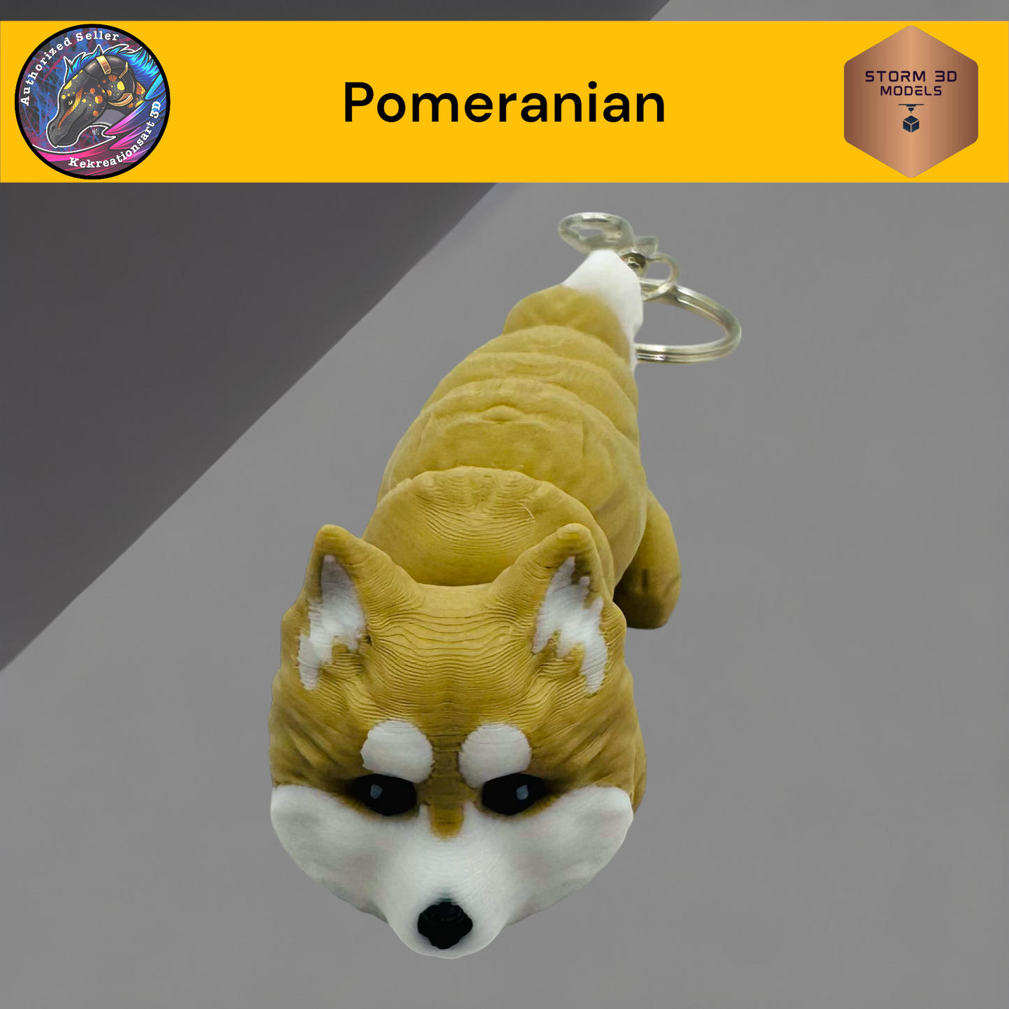 Baby Pomeranian 3d Printed Flexi Keychain