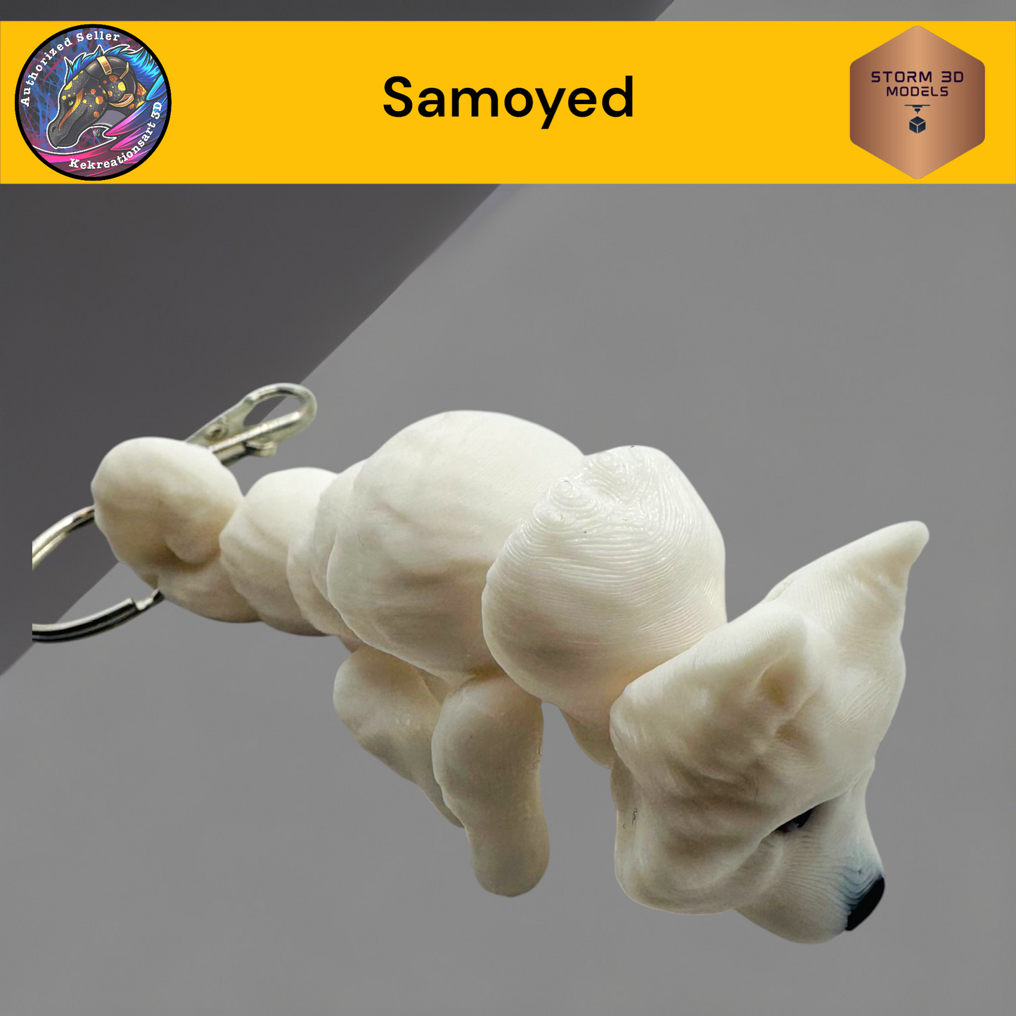 Baby Samoyed 3d Printed Flexi Keychain