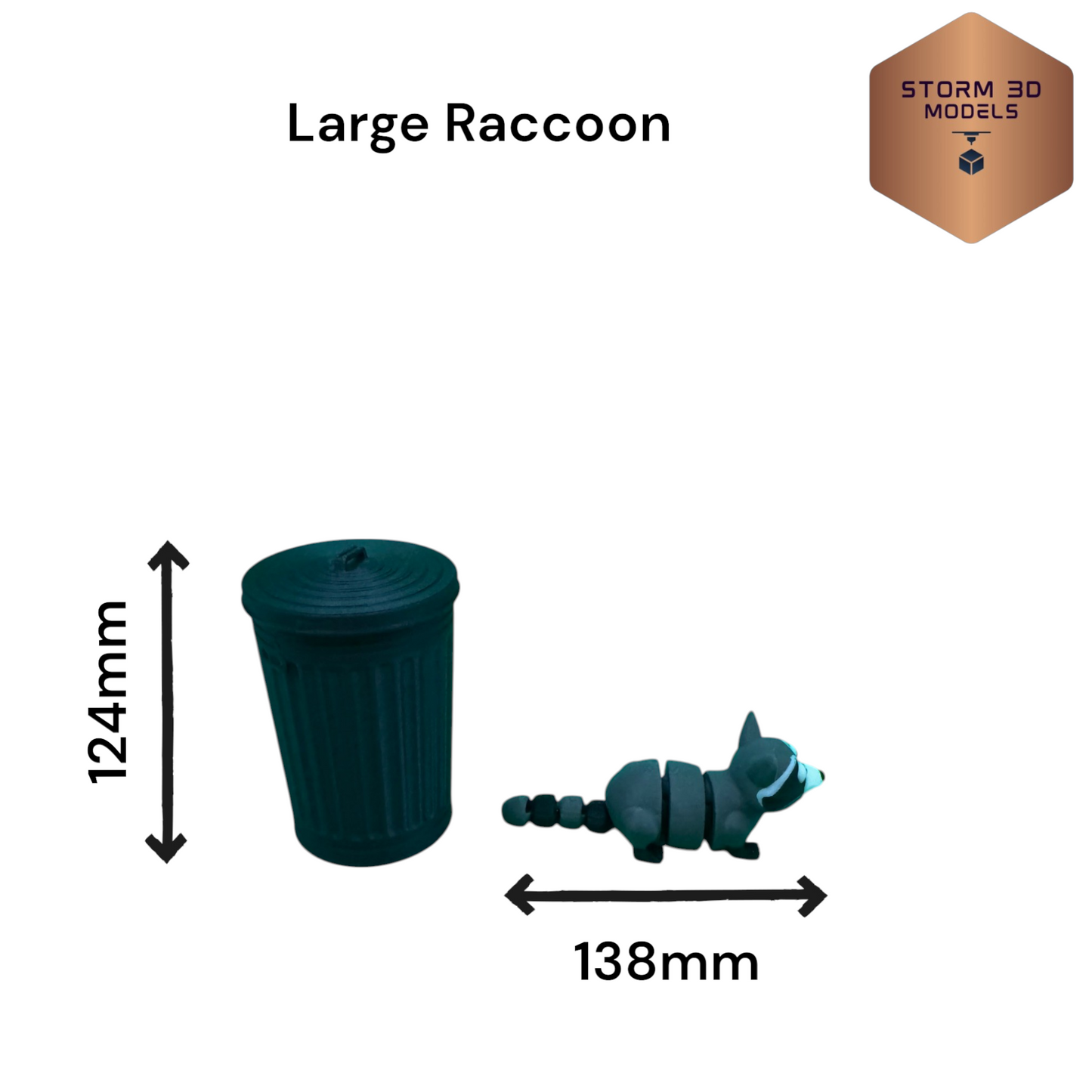 3D Printed Flexi Raccoon in Trash Can – Articulated Dumpster Diver Toy, Funny Desk Buddy, Trash Panda Gift, Cute Animal Fidget, 3 Sizes