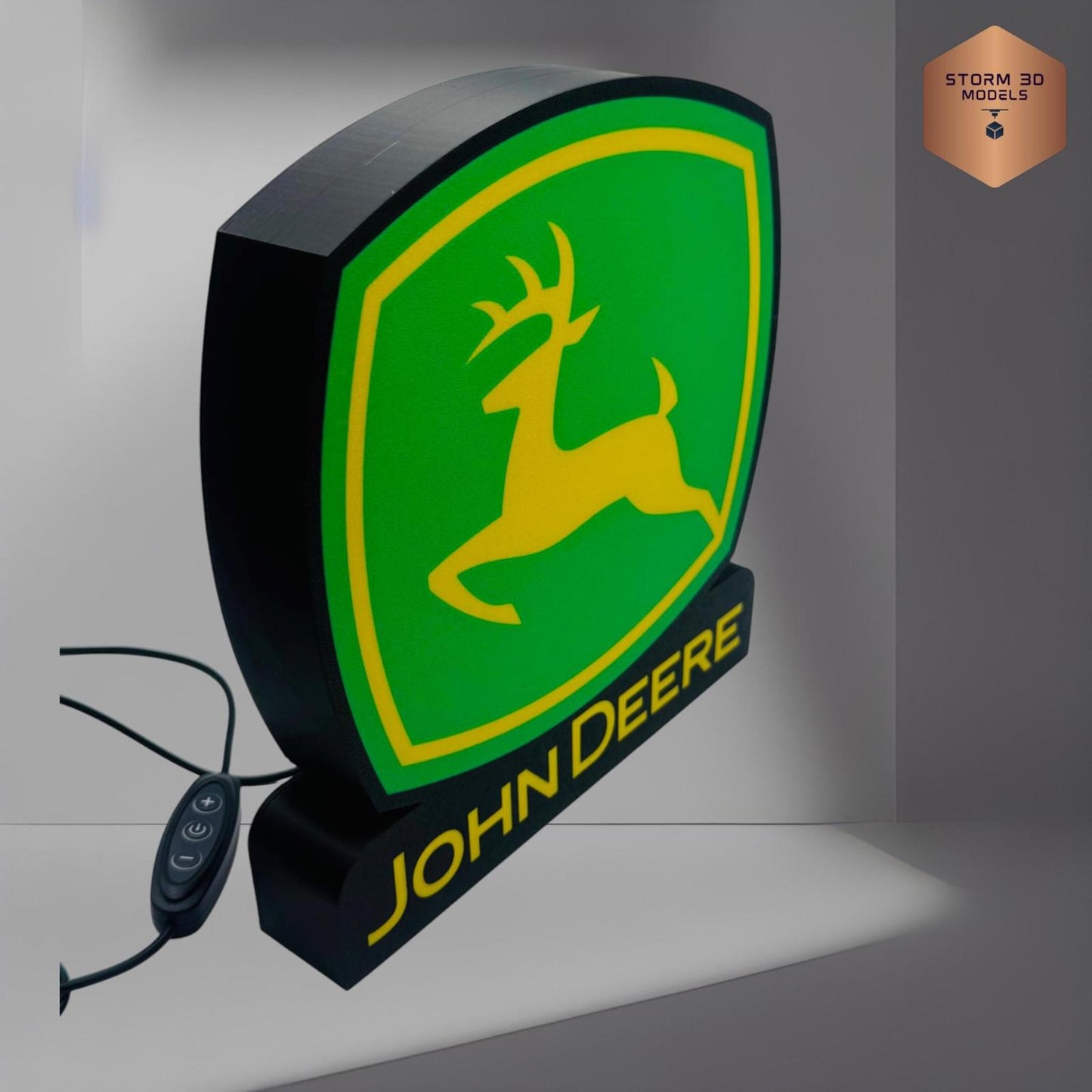 John Deere LED Lightbox – 3D Printed Tractor Logo Lamp, Farmhouse, standing type