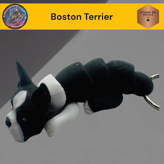 Baby Boston Terrier Flexi Dog Keychain – 3D Printed Articulated Puppy Keyring