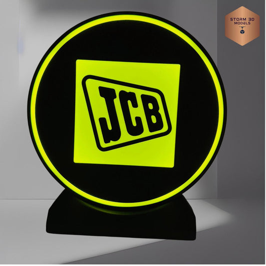 JCB Inspired LED Lightbox, Old Style Logo – 3D Printed Tractor Logo Lamp, Farmhouse Décor, Gift for Farmers & Tractor Fans, standing type
