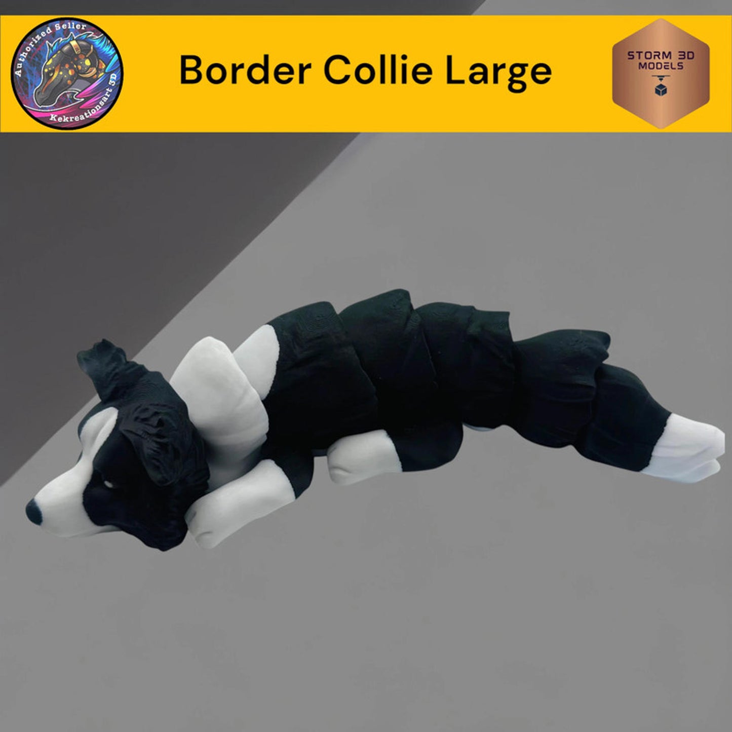 Large Border Collie model on a gray background with 'Storm 3D Models' branding.