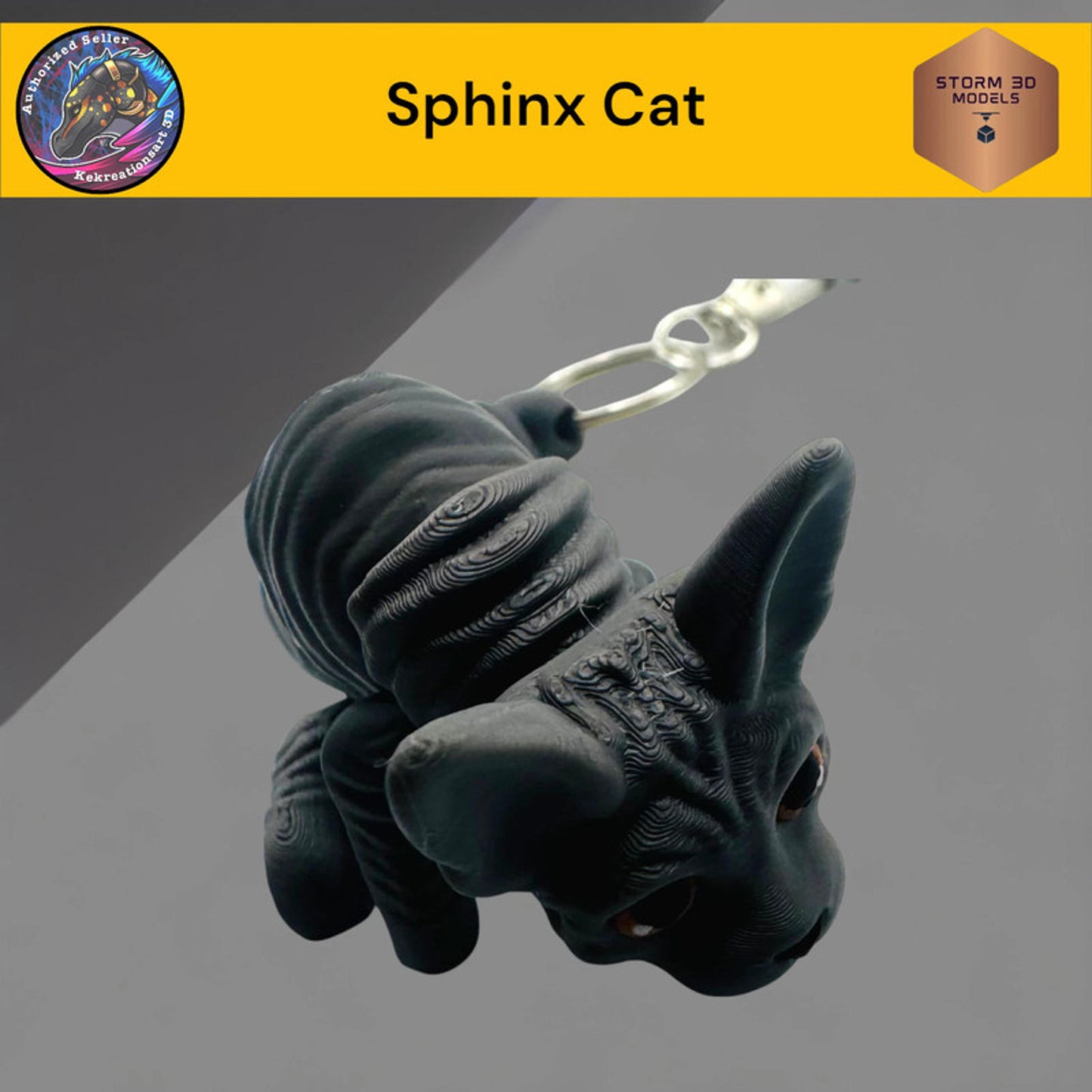 Baby Sphinx Cat Flexi Cat Keychain β 3D Printed Articulated Cat Keyring