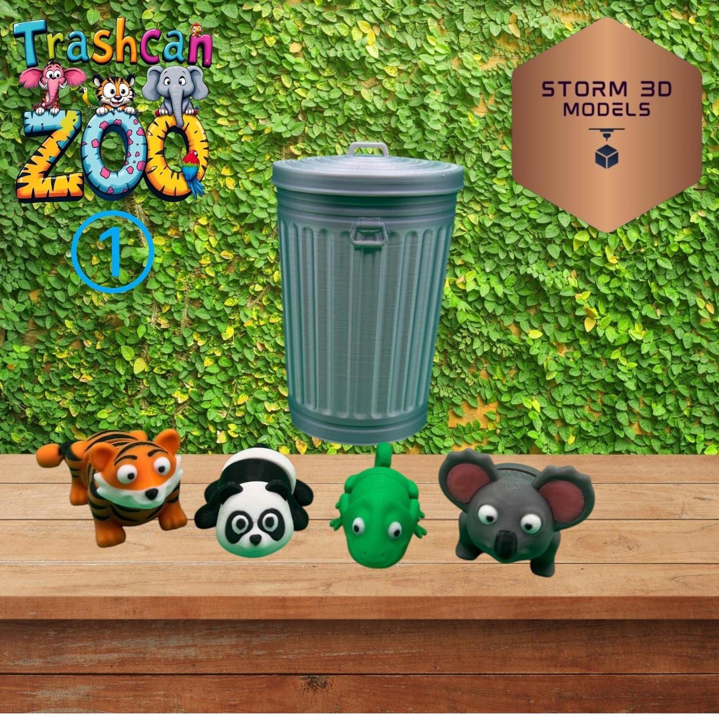 Trashcan Zoo 1 - 3D Printed Trashcan Animals – 4-Pack of Flexi Pets in Mini Bin