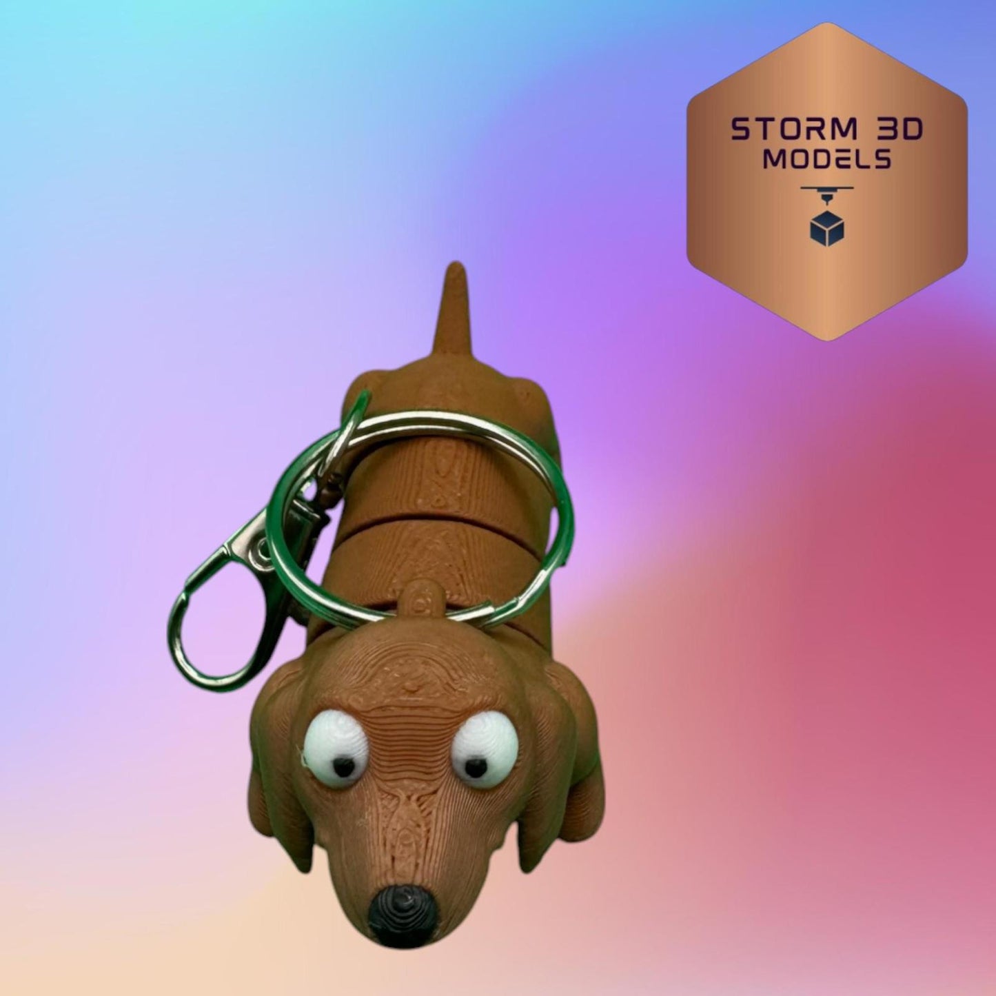 3D Printed Flexi Dachshund Keychain – Cute Wiggly Dog Fidget Toy