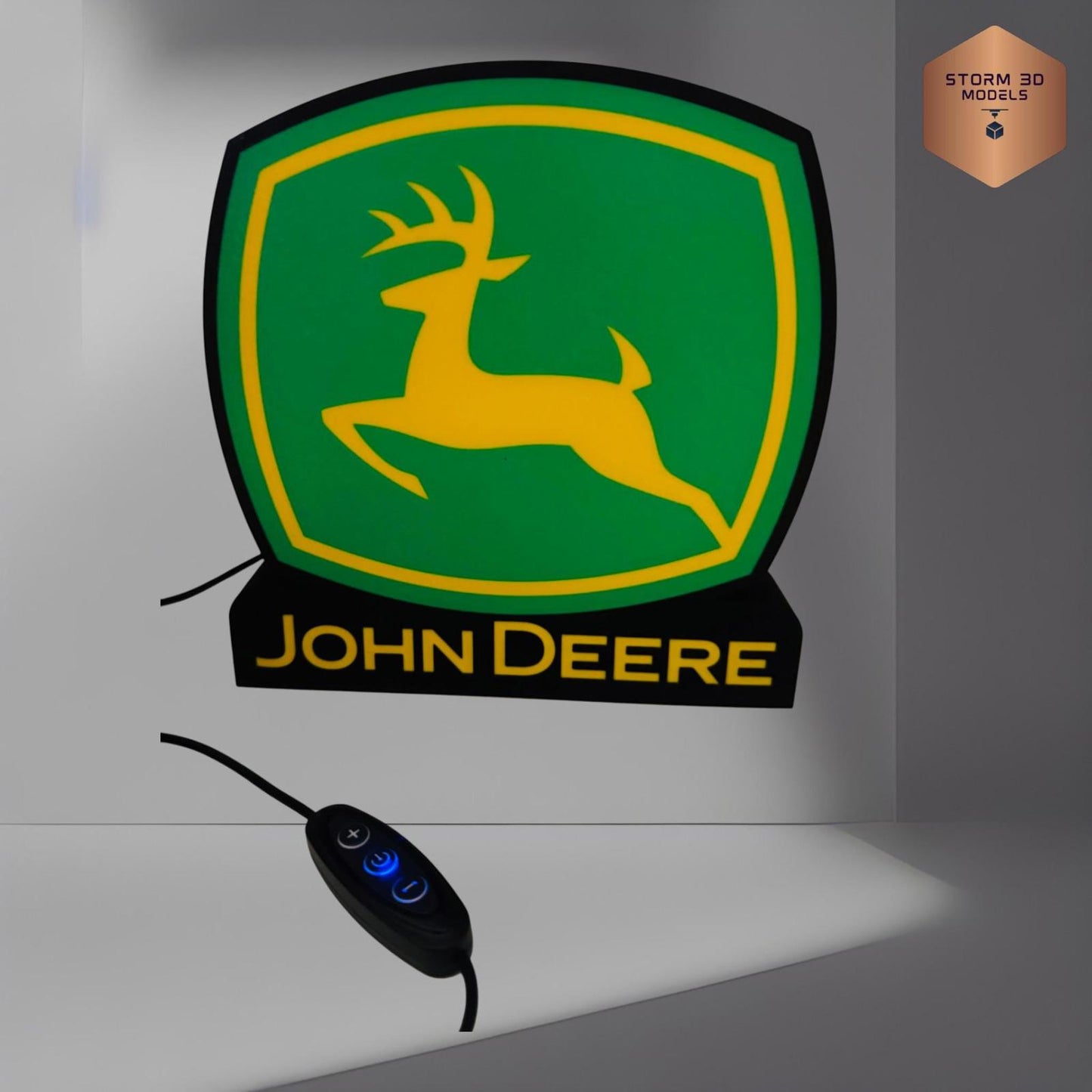 John Deere LED Lightbox – 3D Printed Tractor Logo Lamp, Farmhouse, standing type