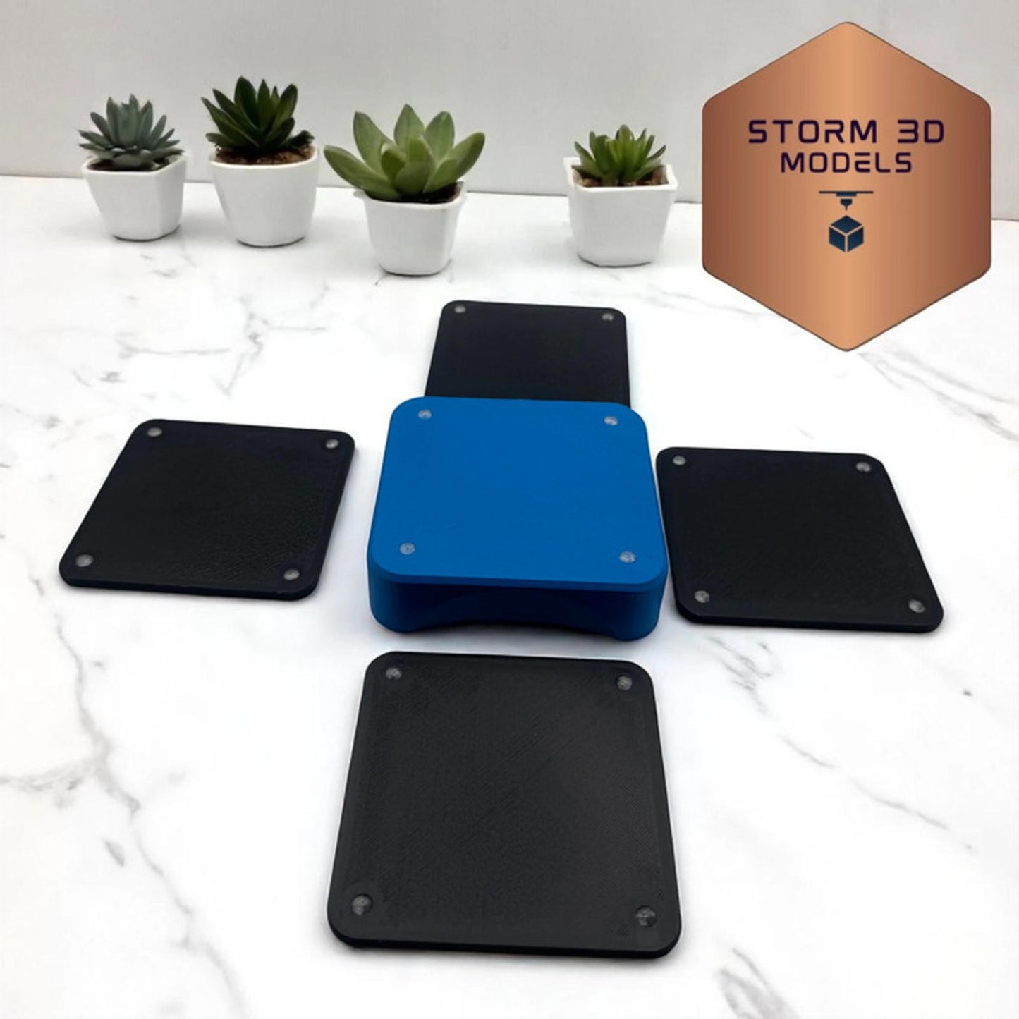 New Holland Square coaster set – 3d printed farm-themed drink coasters, tractor gift