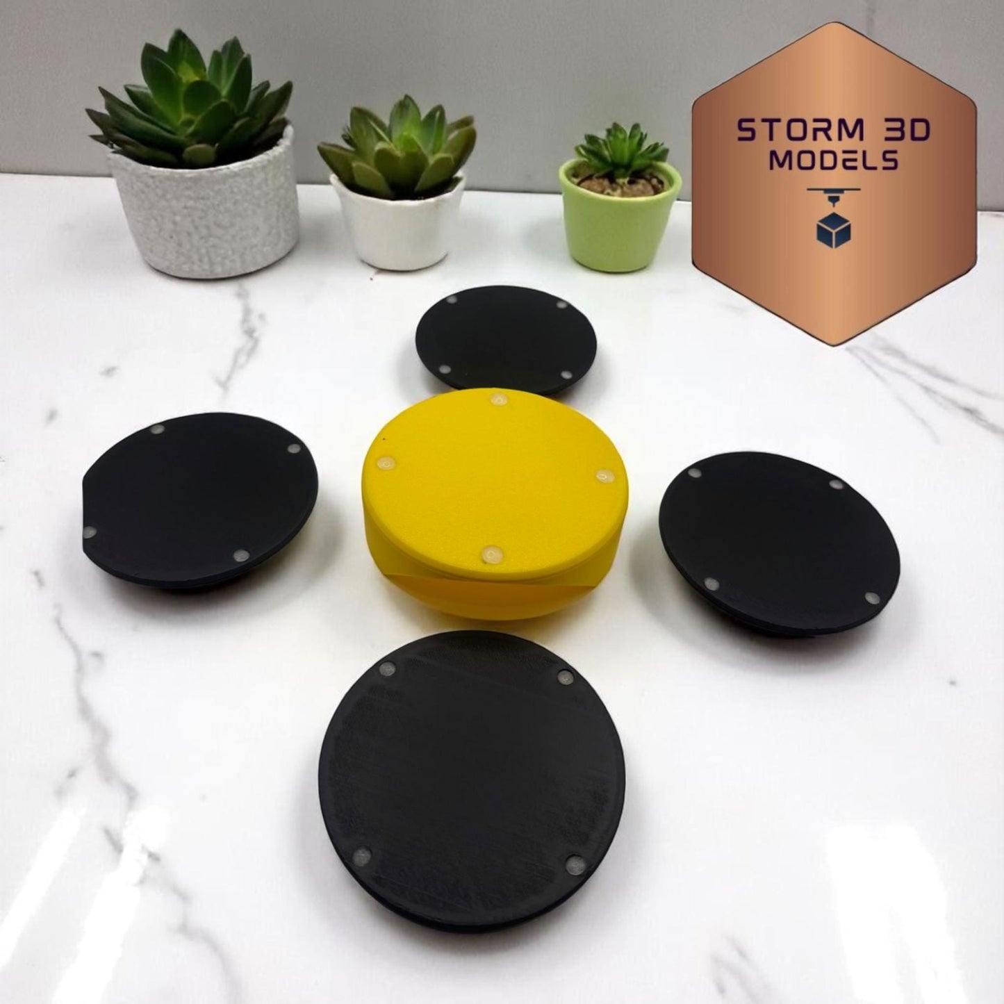 JCB Coaster Set Round – 3D Printed Farm-Themed Drink Coasters, Tractor Gift