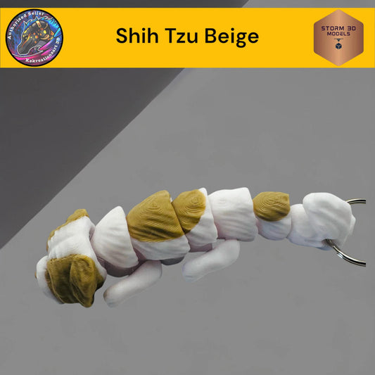 Model of a Shih Tzu dog in beige and white colors on a gray background with 'Shih Tzu Beige' text and Storm 3D Models logo.