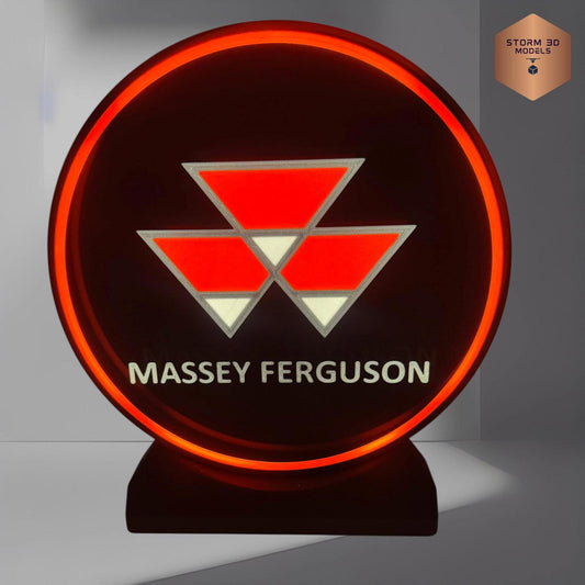 Massey Ferguson Inspired LED Lightbox – 3D Printed Tractor Logo Lamp, Farmhouse Décor, Gift for Farmers & Tractor Fans, standing type